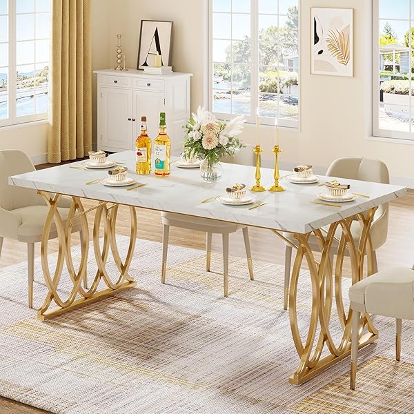 Modern Faux Marble Table with Gold Accents
