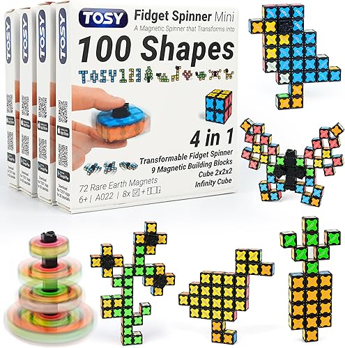 Vista 20 de TOSY Spinner Fidget Magnético que Brilla - 16 bloques, juguete 3 en 1: Spinner Fidget Transformable, cubo infinito/rompecabezas, brillante, rellenos