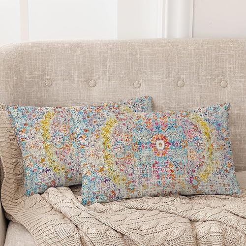 Miniatura 2 de Fundas de almohada étnicas bohemias de 12 x 20 pulgadas, alfombra turca persa con patrón tribal, fundas de cojín decorativas orientales súper suaves