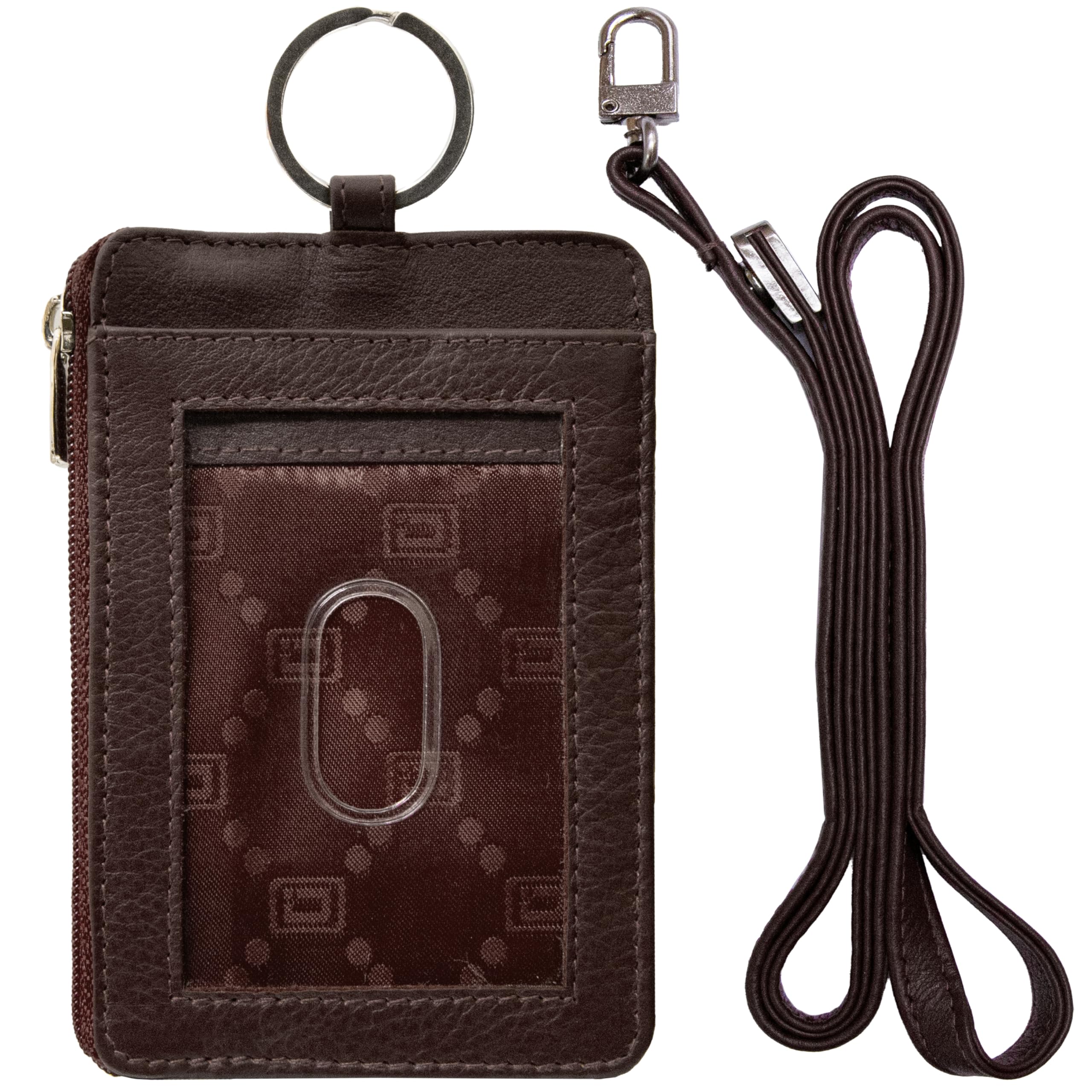 RFID Wallet Double ID Key Ring Mini - Protective Wallet for Credentials - RFID Blocking Leather Wallets (Brown)