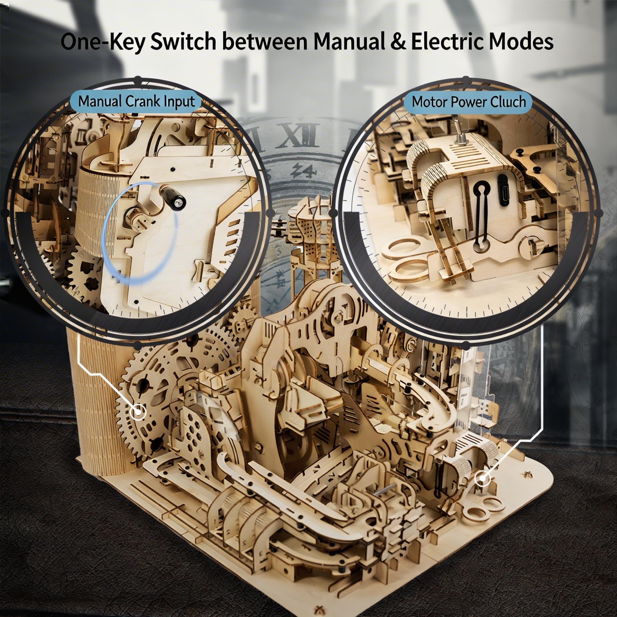 3D-Holzpuzzle, Kugelbahn, 1102 Teile, manuell & elektrisch, Dual-Modus, mechanische Zahnrad-Achterbahn, STEM-Modellbausatz, Geschenk für Erwachsene, Jugendliche ab 16 Jahren