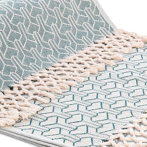 Miniatura 4 de Camino de mesa bohemio de 72 pulgadas de largo hermoso estilo rústico de granja tejido tradicionalmente con 100 algodón patrón original borlas