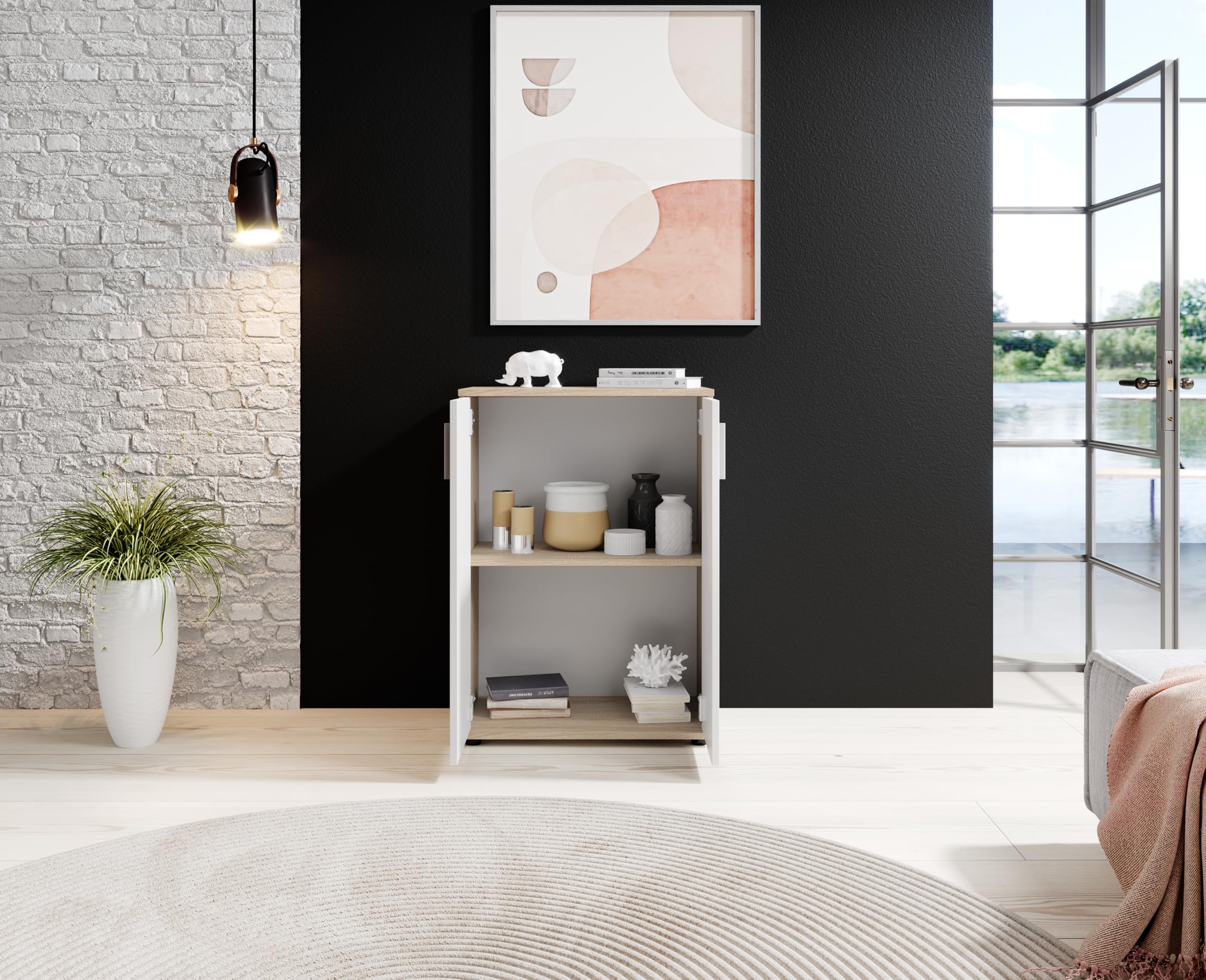 Mobile Multiuso Rovere Bianco 2 Ante con Ripiano 60x35x84 cm | Armadietto in legno, 2 ante, ripiano interno, struttura compatta salvaspazio, per sala corridoio ingresso