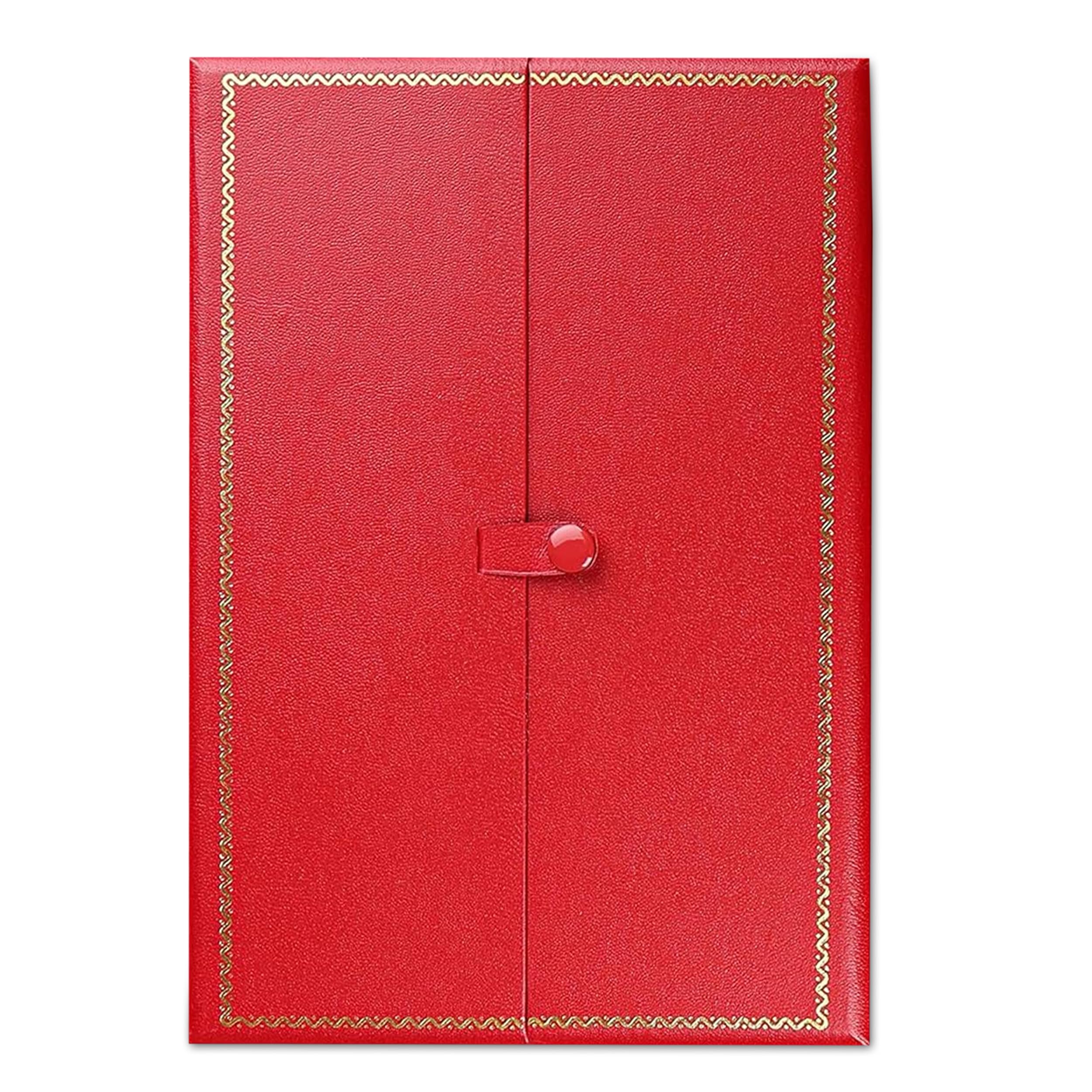 Novel Box - Joyero rojo de 2 puertas para collar de 8.25 x 5.75 x 1 pulgadas, cajas de regalo de collares de doble puerta con ribete dorado, estuche de almacenamiento de collares de piel sintética