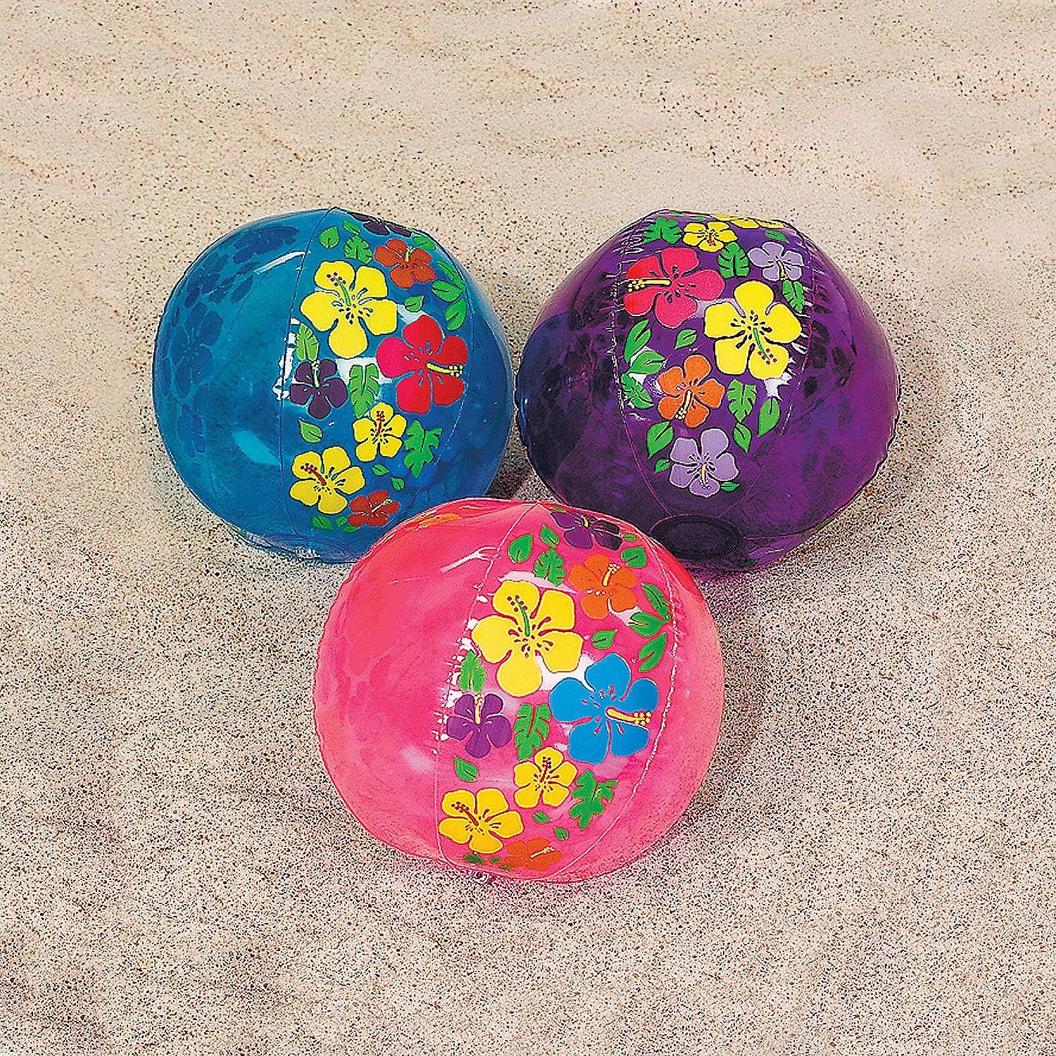 Hibiscus Print Beach Balls - Set of 12 - Pool Toys and Party Favors