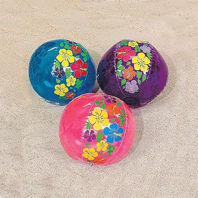 Fun Express Hibiscus Print Beach Balls - Set of 12 - Pool Toys and Party Favors