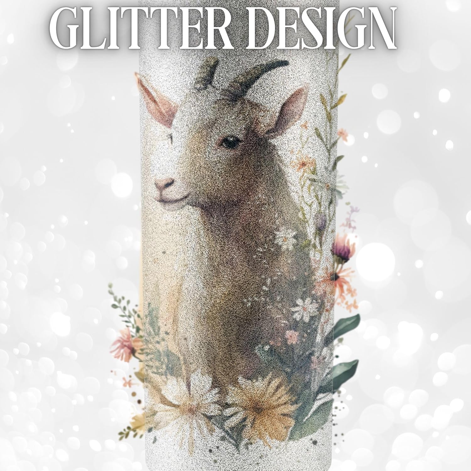 Onebttl Goat Gifts for Lovers, Farm Gifts for Women, 20 oz Insulated Skinny Tumbler - Baby Goat, Glitter Silver - Image 4