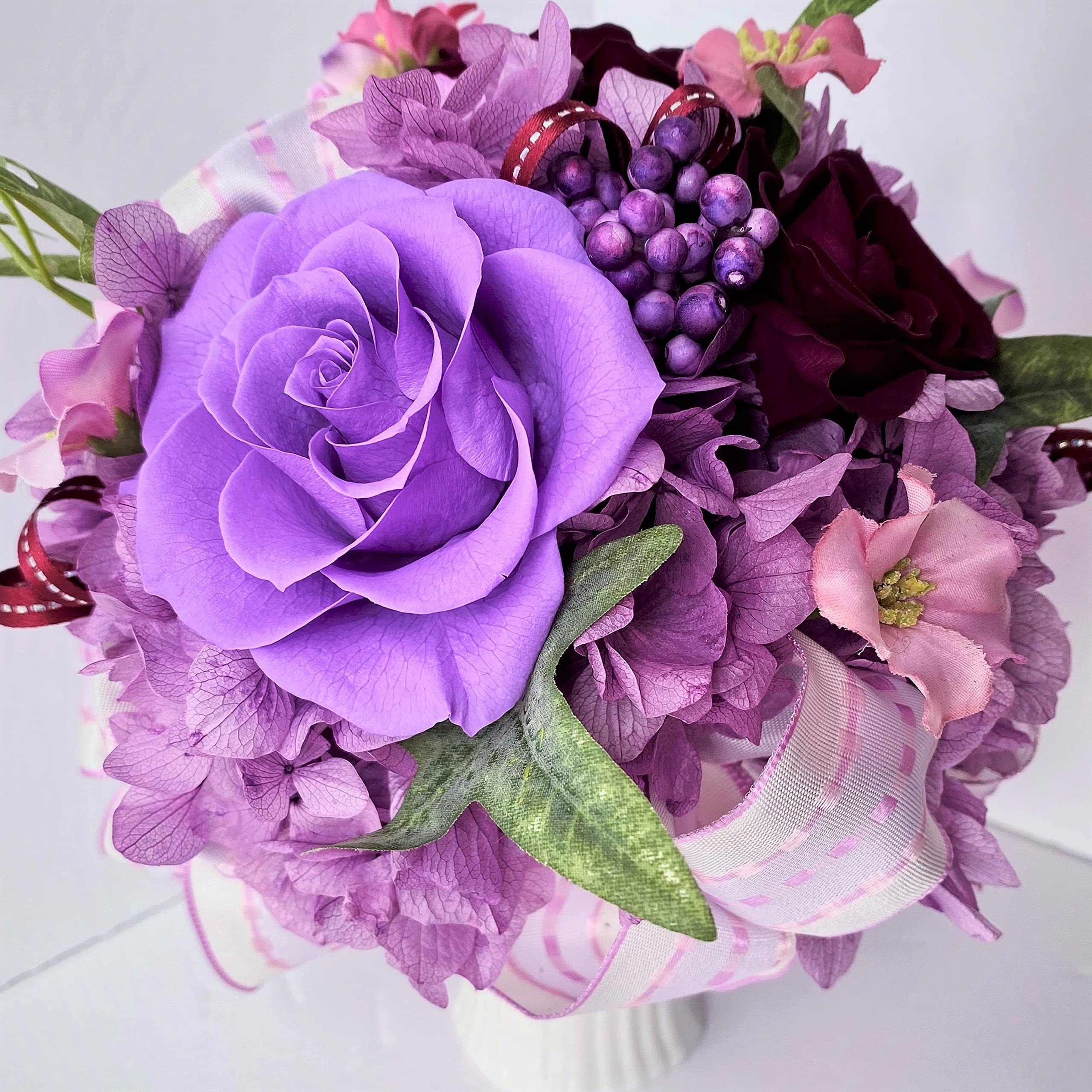 古希（70歳） 喜寿(77歳）卒寿(90歳）祝い プリザーブドフラワー 誕生日 プレゼント ギフト お花 枡フラワー 贈り物 送料無料 「嘉祥（紫色）〜かしょう〜」 敬老の日 プリザーブドフラワー「祝華〜紫咲〜」 ギフト プレゼント