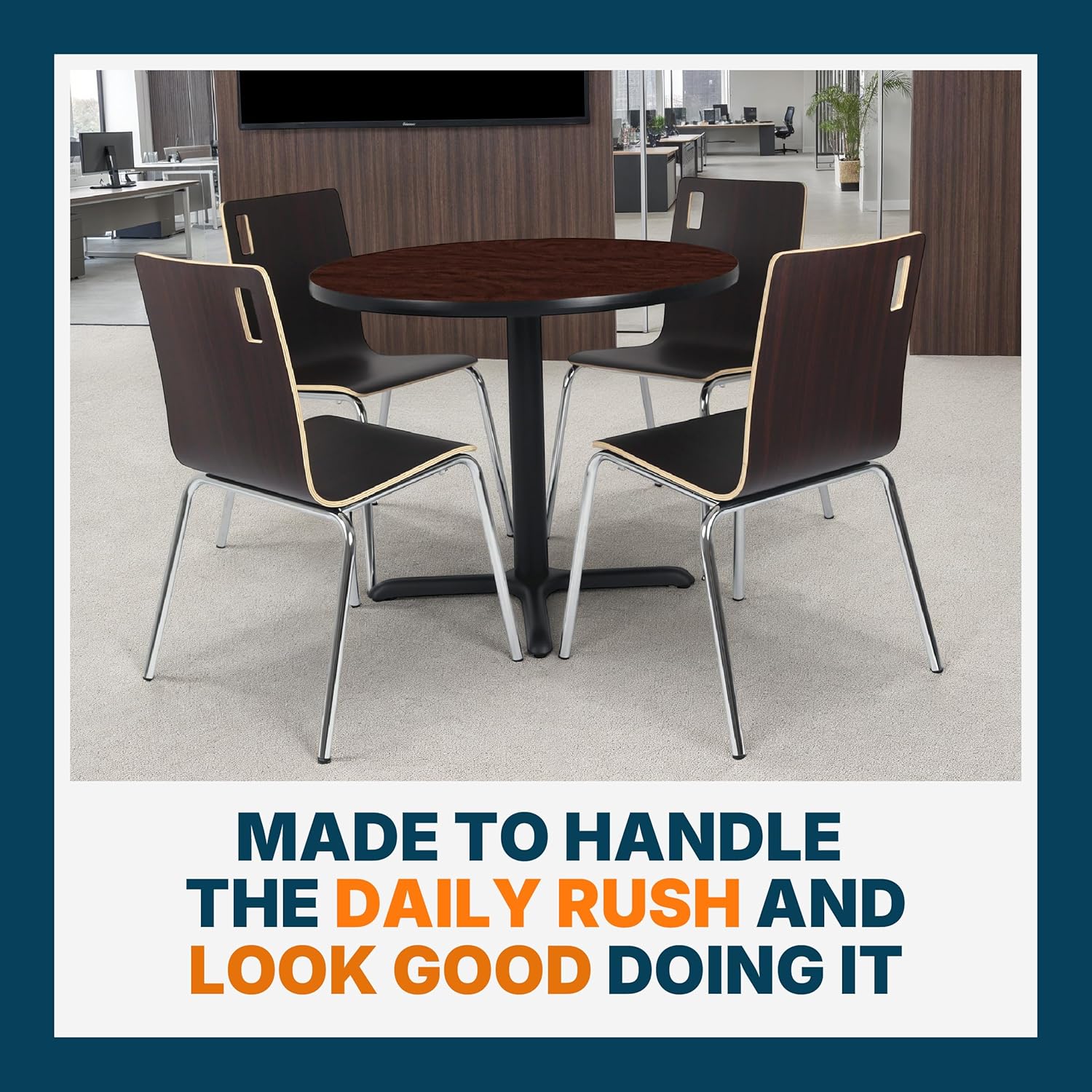 OEF Furnishings OEFCT13636XDMY Premium Commercial-Grade Restaurant and Breakroom Cafe Table (Round, 36 in Diameter, 30 in Dining Height, X-Base, Black Frame, Mahogany Laminate)