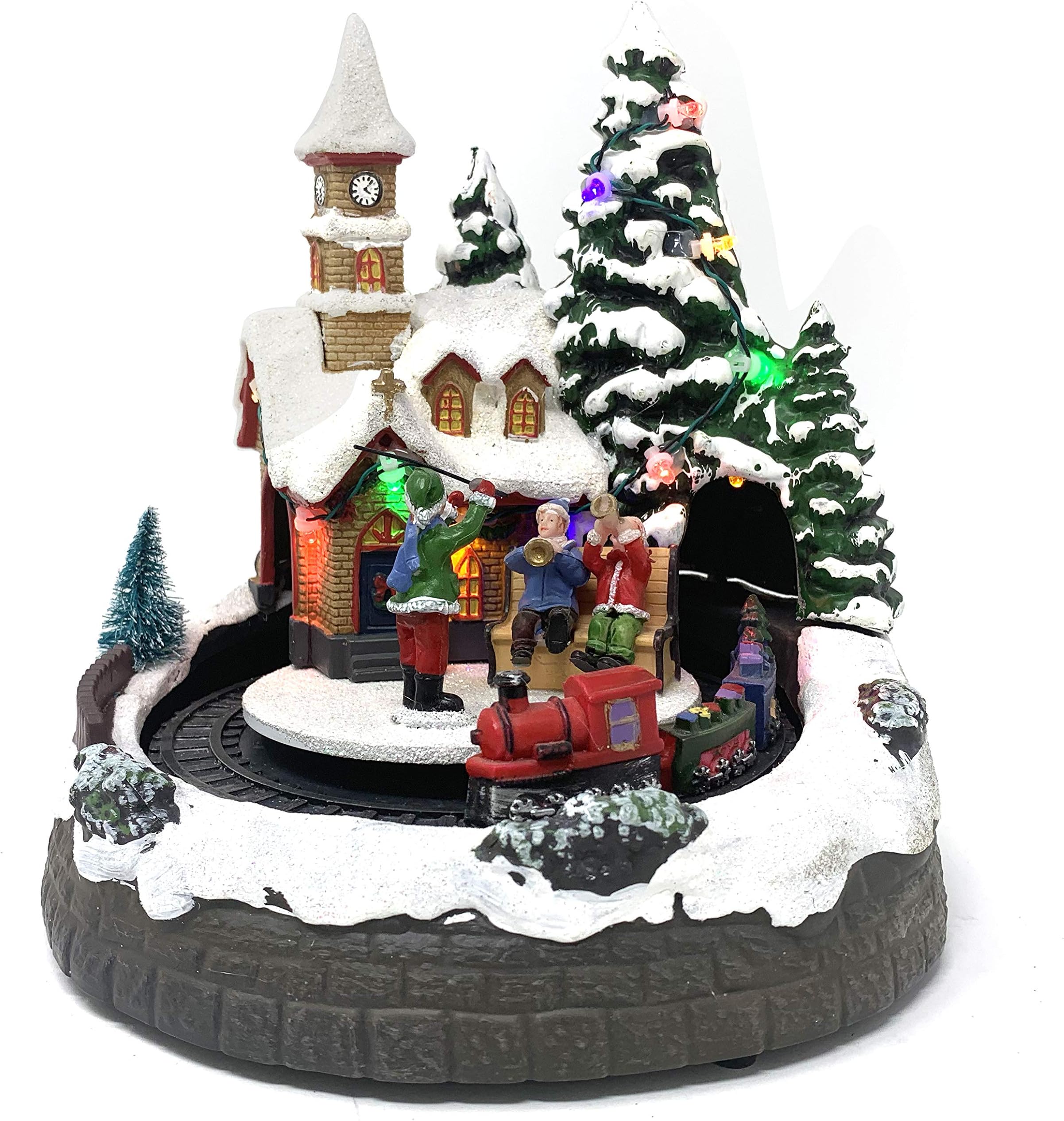 allgala Crafted Polyresin Christmas House Collectable Décor Building House Figurine with USB and Battery Dual Power Source-Moving Train and Wind Players-XH93412