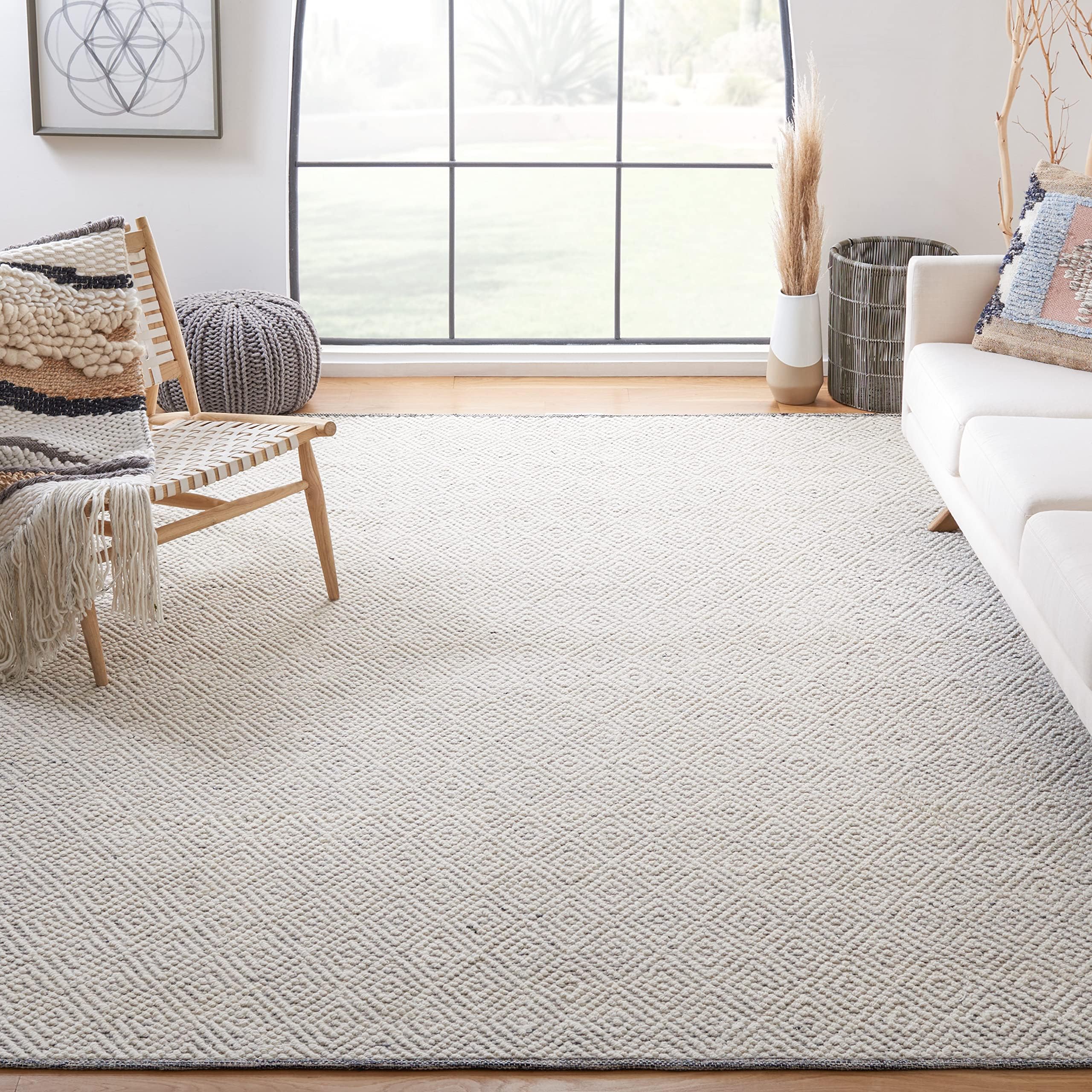 Natura Collection Area Rug - 9' x 12', Ivory & Light Grey, Handmade Wool, Ideal for High Traffic Areas in Living Room, Bedroom (NAT503A)