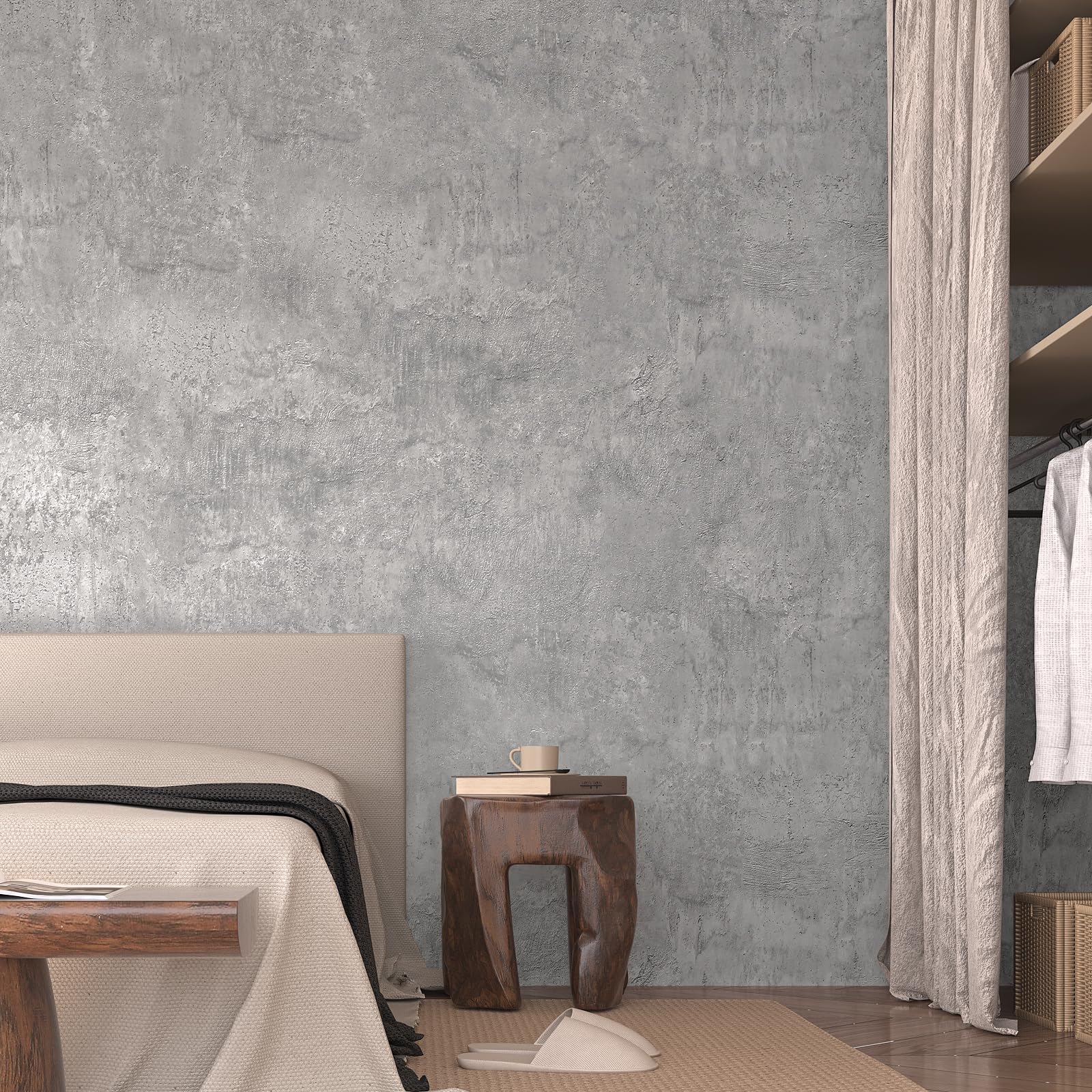 TOTIO Carta Da Parati Autoadesiva Effetto Cemento Grigio Fango – Rotolo 40x300cm, Pellicola Opaca Impermeabile Per Mobili E Pareti
