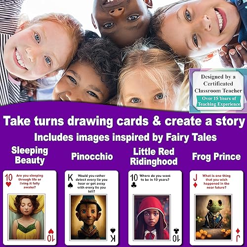 Miniatura 3 de THINK2MASTER Conversaciones familiares y naipes para principiantes de historias, edición FairyTale 54 cartas con divertidas preguntas e imágenes