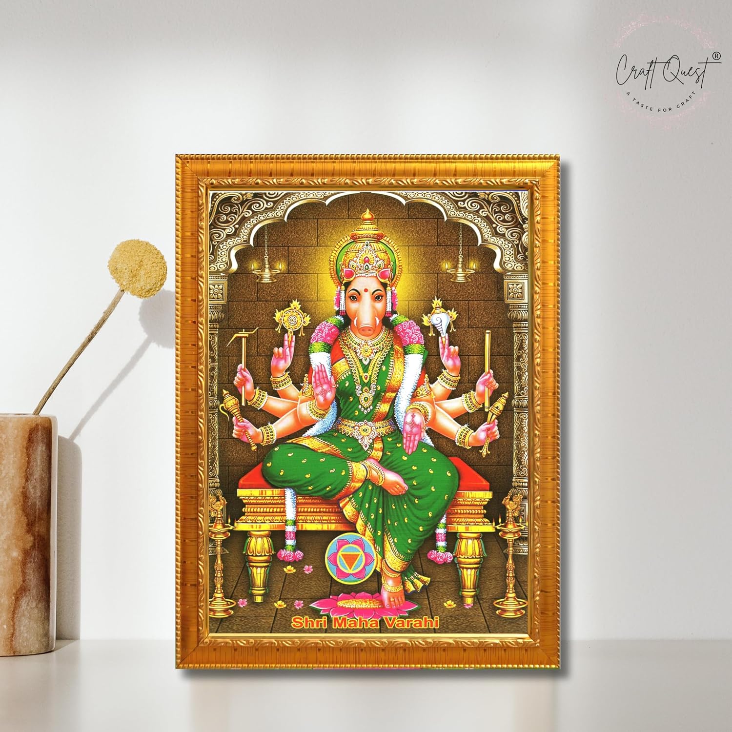 Varahi Amman Devi Religious Photo Frame, 7 X 9 Inch, Wooden Frame, Wall Mount, Pack Of 1 (Golden)