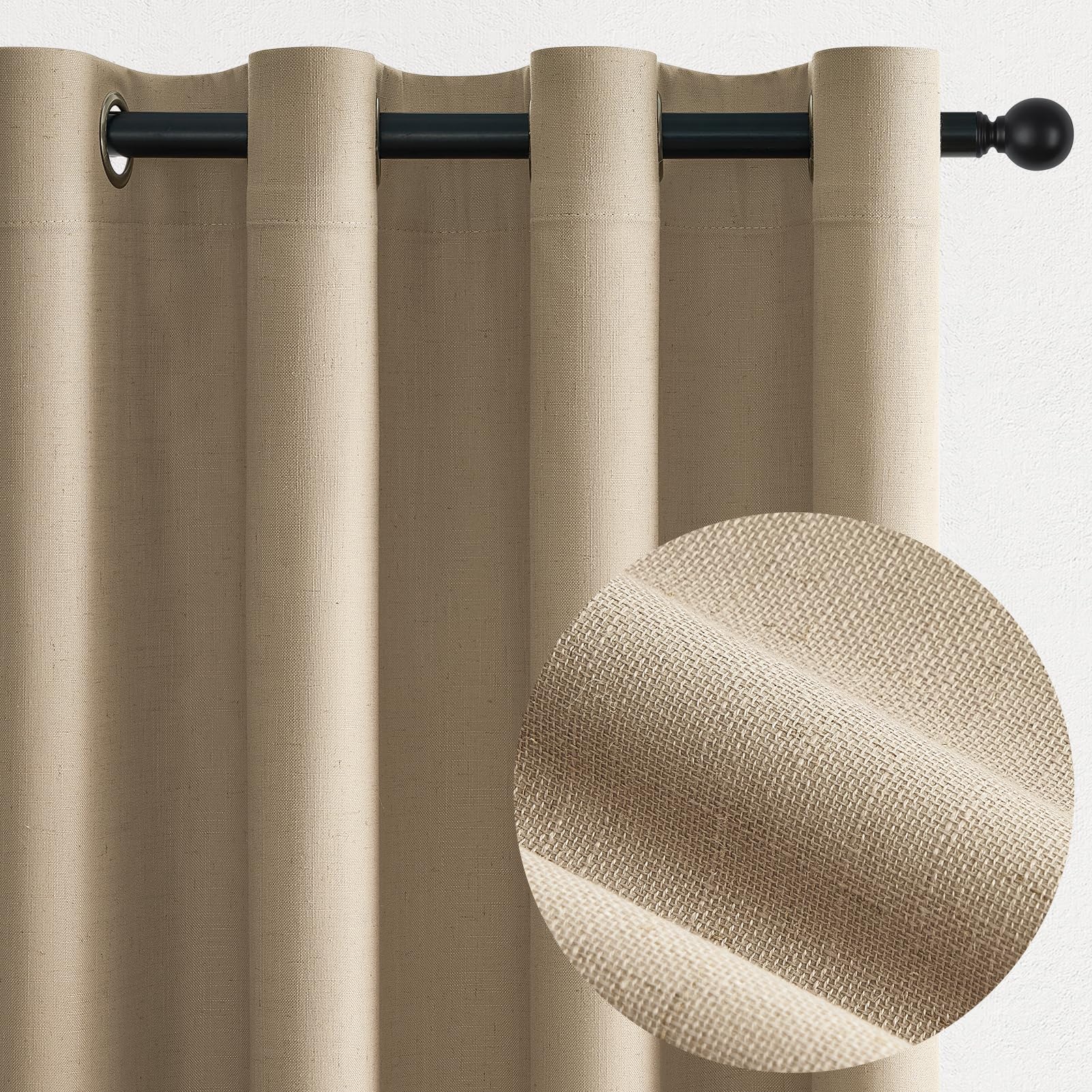 Topfinel Cortinas Cocina Opacas 2 Piezas,Cortinas Ventana Cortas,Natural Lino Cortinas Salon Dormitorio Modernas, 140x160 cm Cortinas Termicas Aislantes Frio y Calor, Cortinas Anti Luz