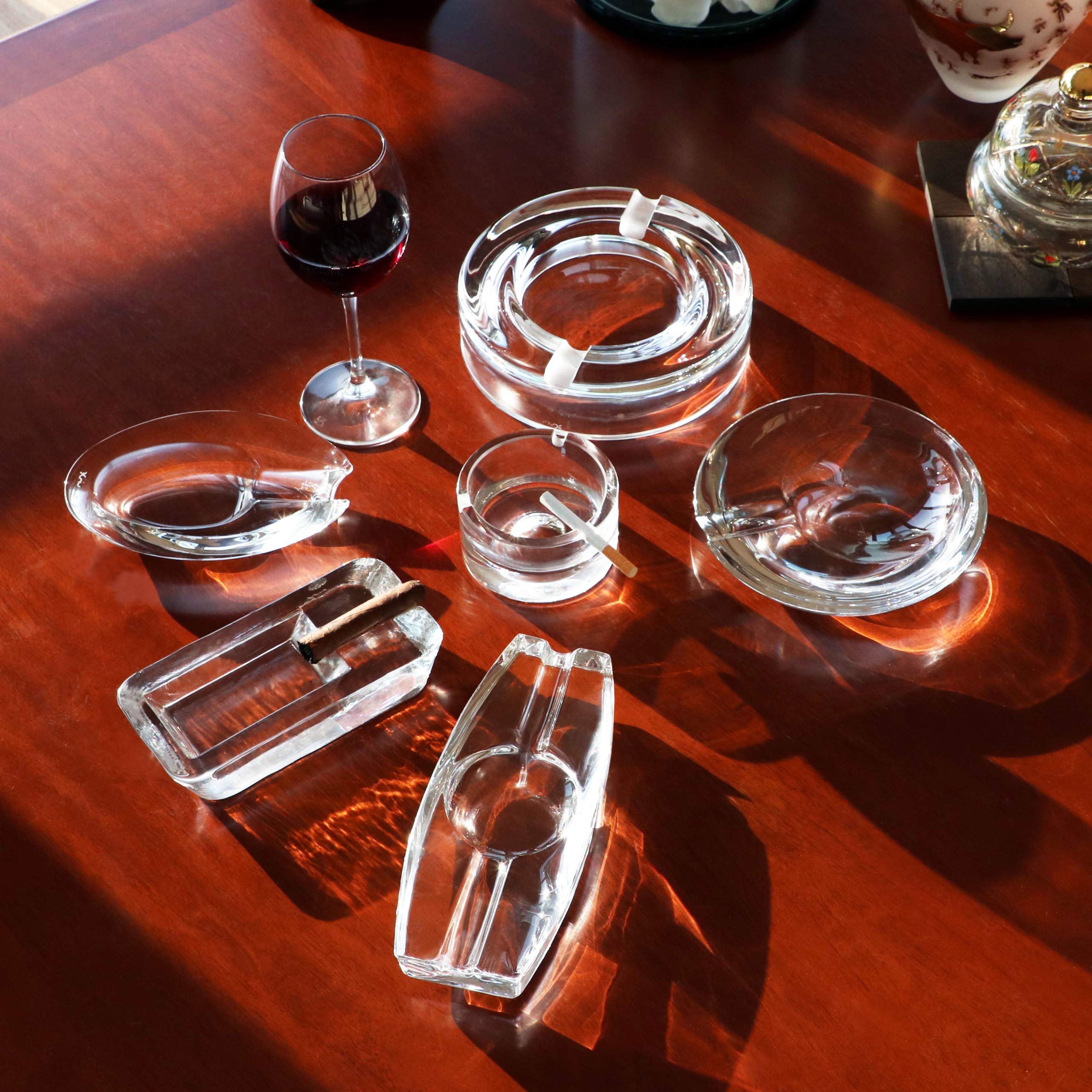 PASABAHCE Cendrier en Verre de Cristal Lourd pour Patio, Fait à la Main, extérieur, intérieur, Maison, Bureau, hôtel, Piscine, Restaurant, Long with 2 Holders