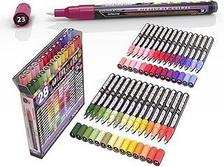 28 Wildflower Colors Acrylic Paint Pens Studio Color Series Markers Set 0.7mm Extra Fine Tip, Rock Painting, Glass, Mugs, Wood, Metal, Canvas, DIY, Detailing. Non Toxic, Waterbased, Quick Drying