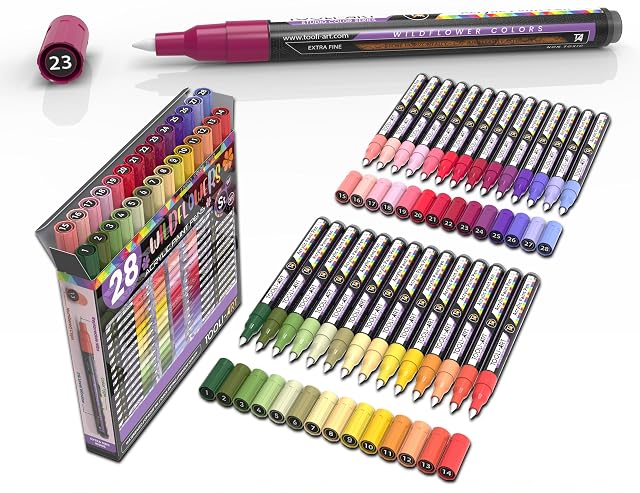 28 Wildflower Colors Acrylic Paint Pens Studio Color Series Markers Set 0 7mm Extra Fine Tip Rock Painting