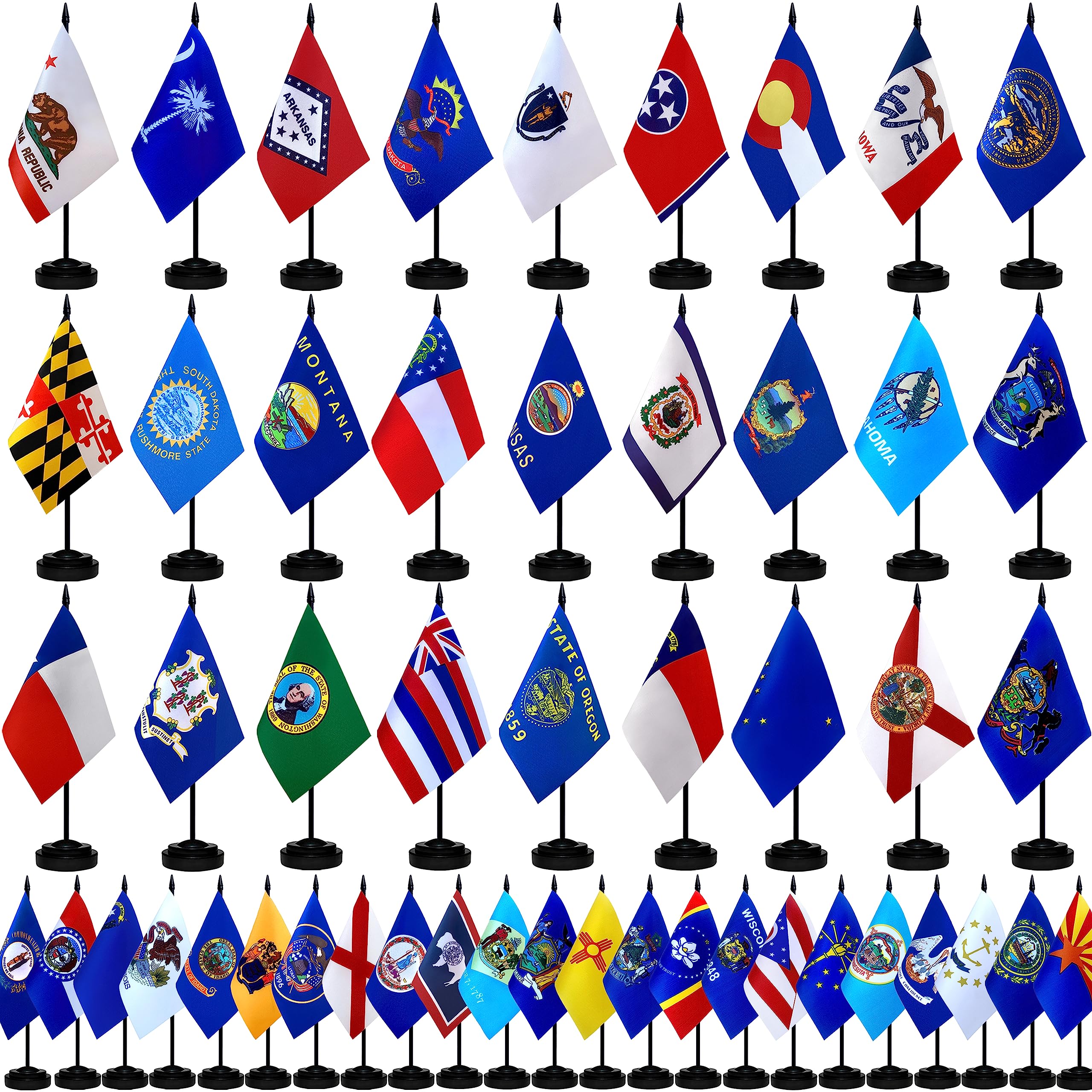 TSMD US 50 State Desk Flags Set Small Mini Office Table Stick Flag with Stand Base for Classroom Decorations,5x8 Inch