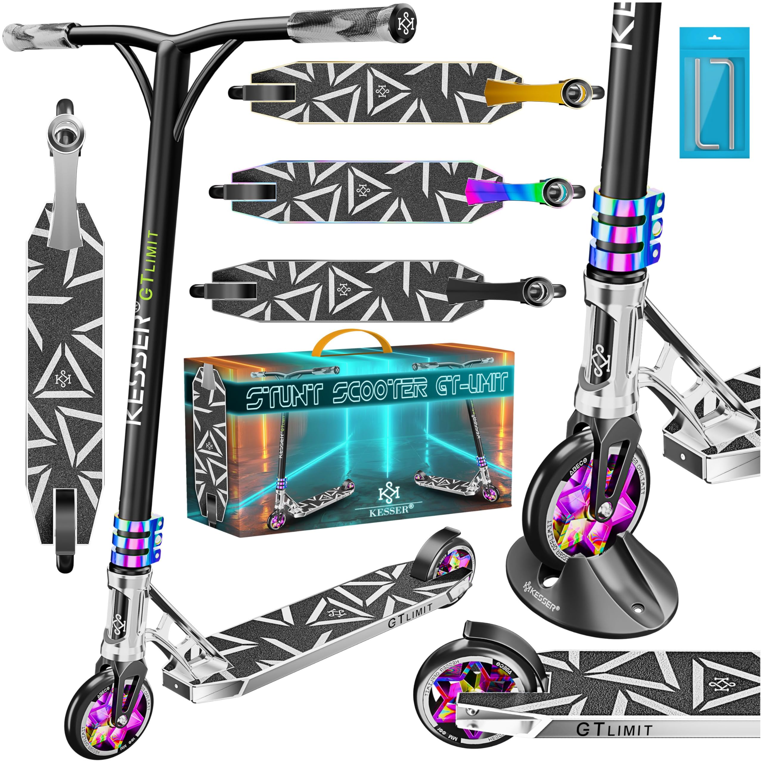 KESSER® Stunt Scooter GT-Limit 360° Lenkung Funscooter Stuntscooter mit Ständer ABEC 9 Kugellagern, 110 mm PU Räder, Kickscooter Tretroller Cityroller Trick Roller für Kinder Erwachsene
