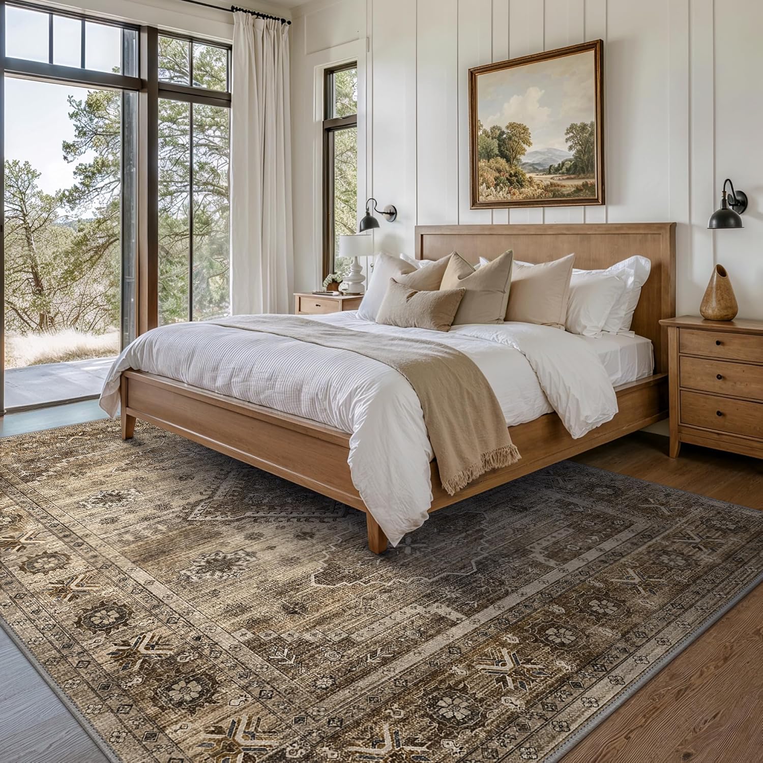 GENIMO 9x12 Area Rugs for Living Room, Machine Washable Low Pile Rugs, Non Slip Vintage Rug for Bedroom, Dining Room, Home Office, Kitchen, Umber