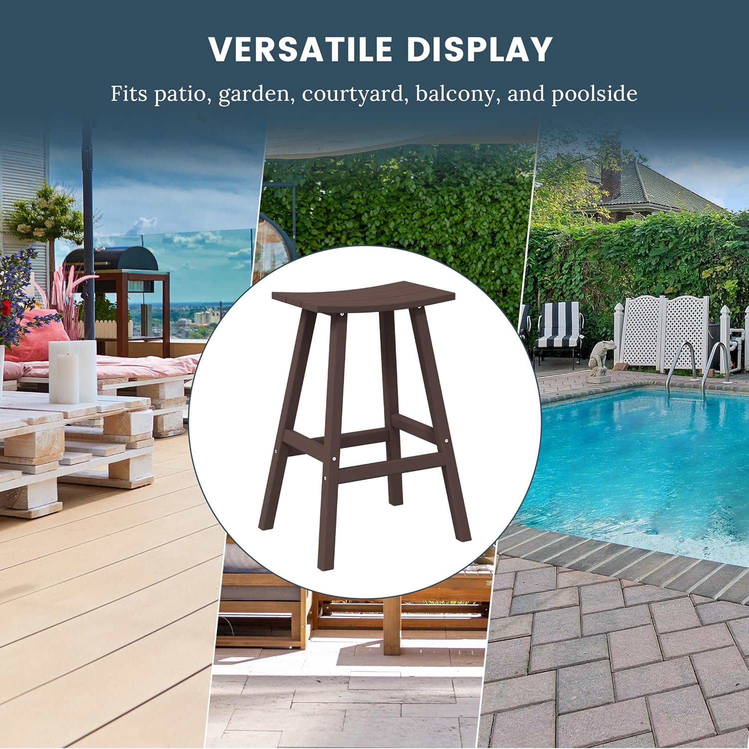 WO WESTIN OUTDOOR HDPE Laguna Contempo 29" Saddle Bar Stool, Dark Brown