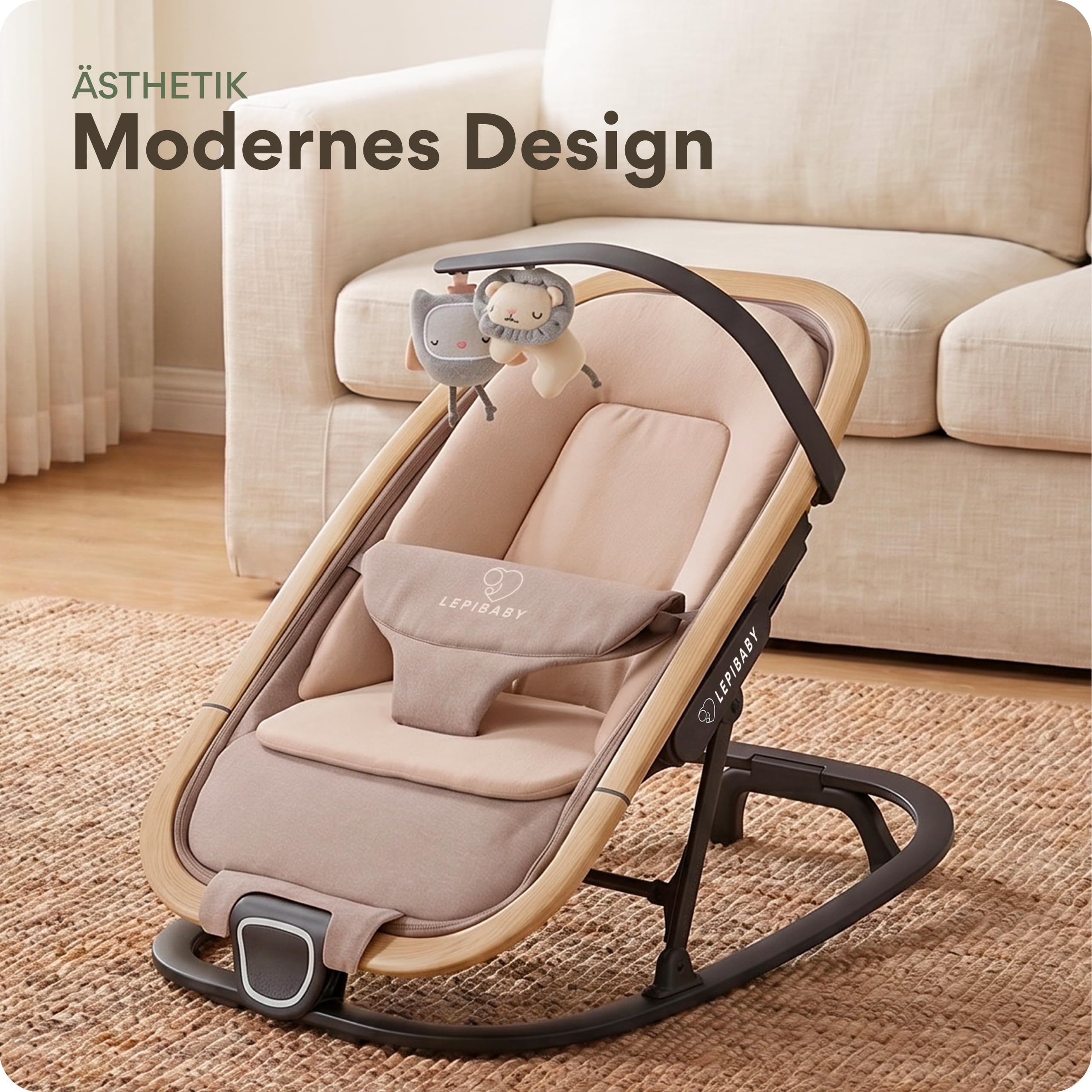 Babywippe Neugeborene, 0 bis 12 Monate, Baby Wippe, Baby Bouncer | Faltbarer Baby Rocker, Babyschaukel mit Spielbogen, Verstellbare Babywiege, Baby Schaukel leicht waschbar, FlexiBu Beige