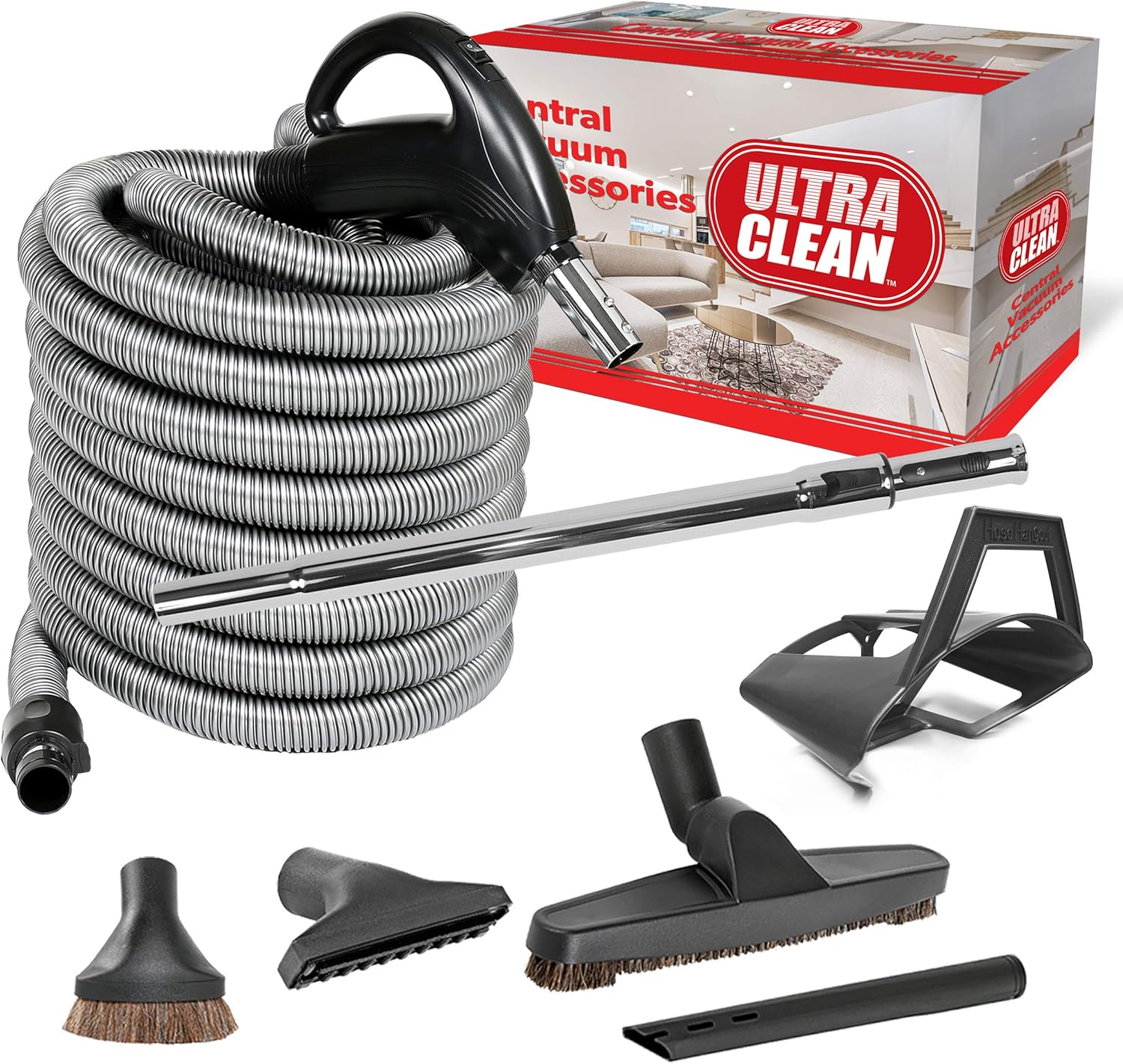 ULTRA CLEAN Central Vacuum Hardwood Kit LowVoltage 24V CrushProof Hose with ON