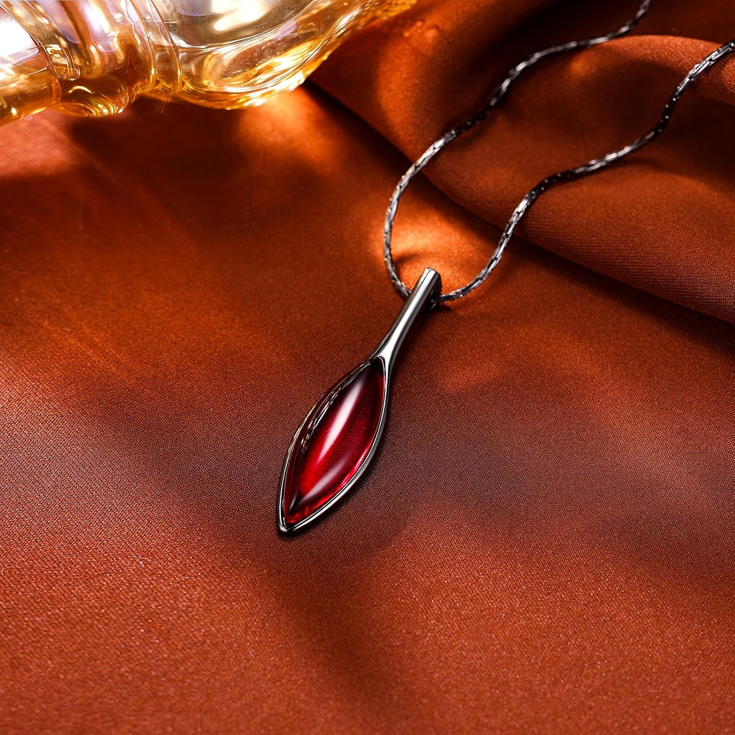 Red Jewelry Sets for Women Leaf Cat's Eye Stone Pendant Necklace and Earring Sets Dangling Sets Birthday Anniversary Wedding Mother’s Day Gifts for Women - Image 3