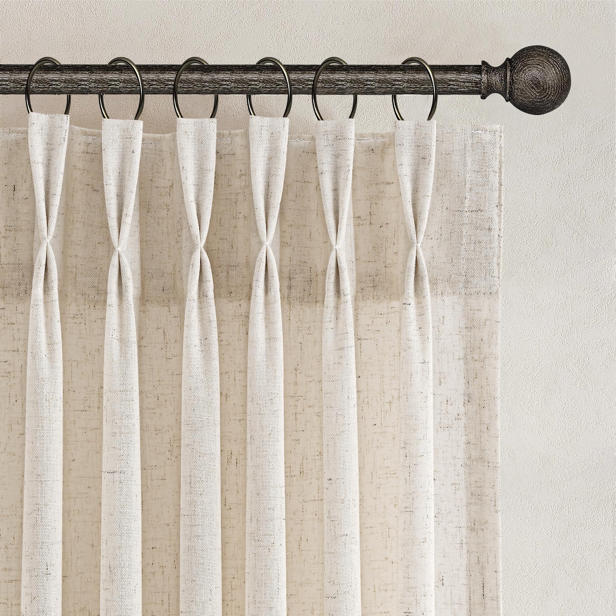 Joywell Linen Pinch Pleated Curtains 84 Inch Long for Living Room Beige