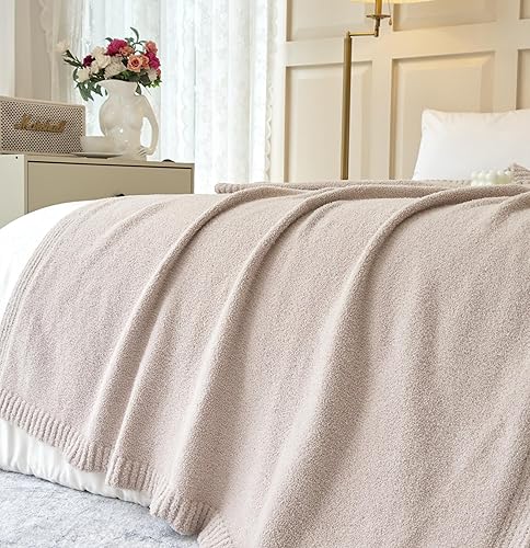 Miniatura 3 de Manta de punto de microfibra esponjosa de color sólido ultrasuave y súper acogedora manta de cama ligera para sofá, cama, viajes, 50  x 60 pulgadas