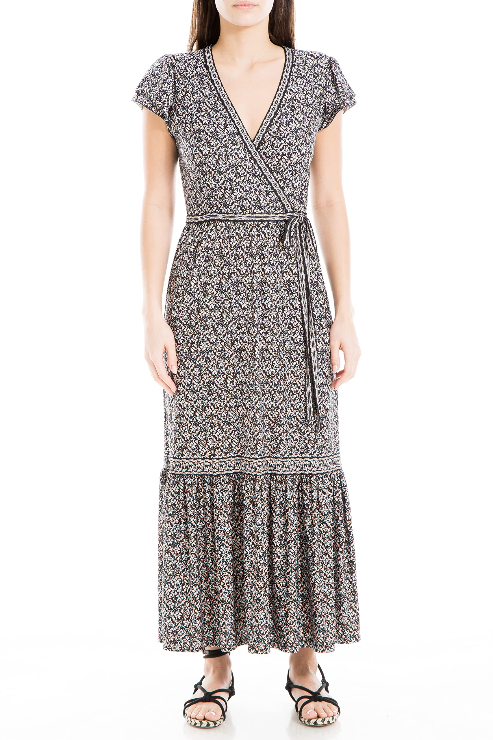 Max StudioWomen's Short Sleeve Midi Crepe Jersey Wrap Dress