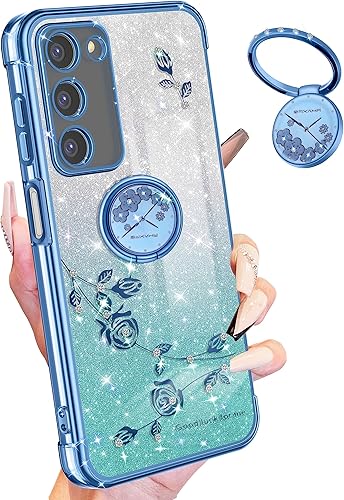 Coralogo Funda 3 en 1 para teléfono Samsung Galaxy A03S con purpurina brillante para mujeres y niñas, cubierta brillante con bonito diseño floral de