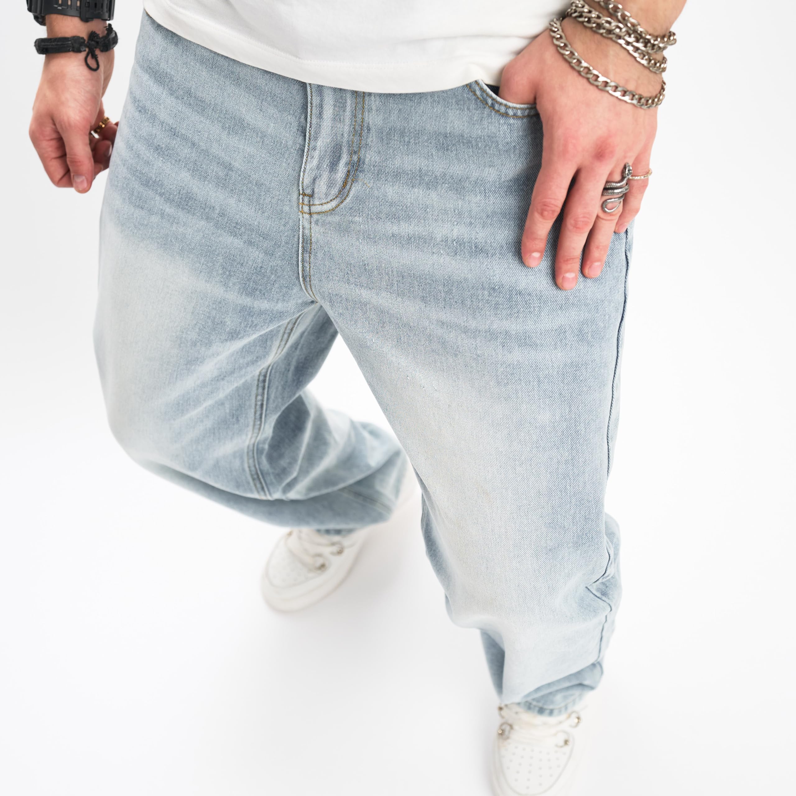 WEIBUMAOYI Jeans da Uomo Distressed impilati da Uomo Slim Fit Pantaloni Elasticizzati Gamba Dritta Skinny Jeans Pantaloni, Bllueloose, 54