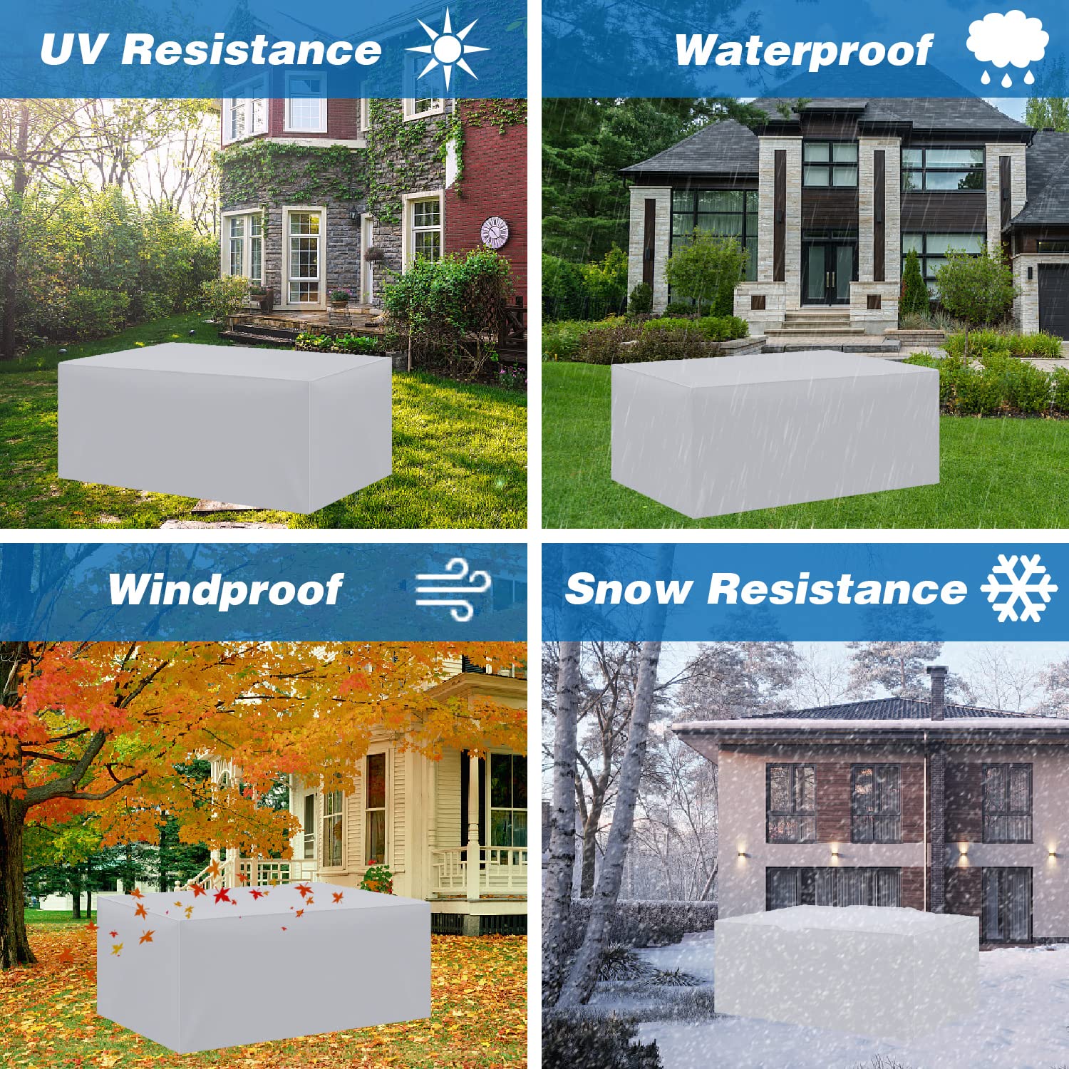 Abdeckhaube Gartenmöbel Rechteckig,Abdeckhaube Terrassenmöbel,Wasserdicht Abdeckplane Gartenmöbel,Wasserdicht,Winddicht,UV-Beständiges,420D Oxford Gewebe Schutzhülle(210x110x90cm,Grau)