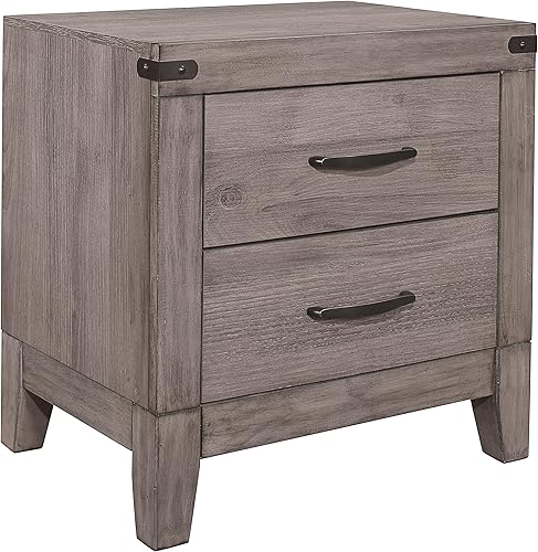 NewCosmos Brownish Gray Finish 1pc Nightstand Melamine Laminate 2X Drawers Dark Metal Hardware Bed Side Table