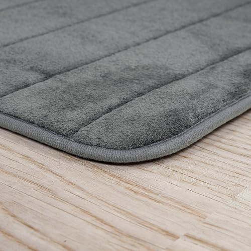 Miniatura 6 de Juego de 2 tapetes de baño de microfibra de espuma viscoelástica con parte trasera antideslizante y parte superior con patrón de rayas de secado