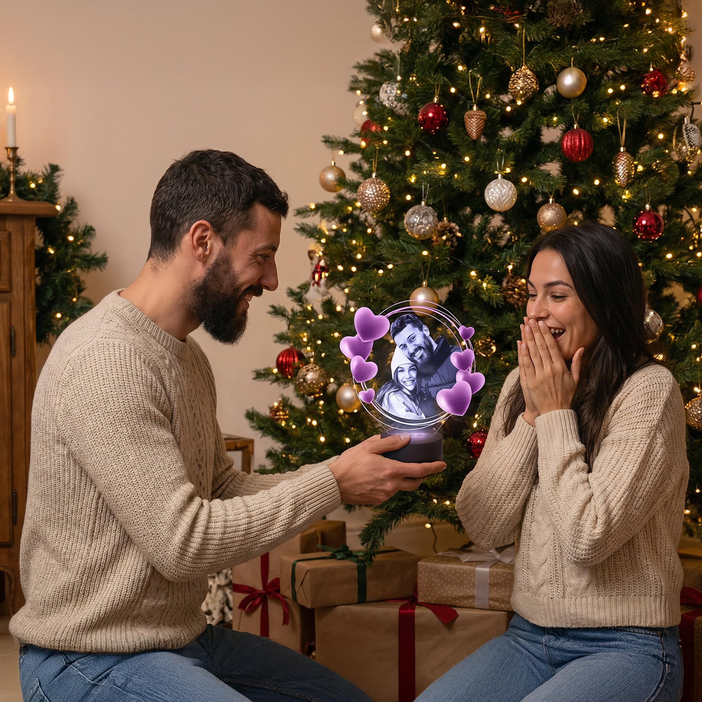 Lampephoto.fr Nouveau Lampe Bicolore, Lampe photo Personnalisée, idée cadeau Femme, Cadeau Fête des Mères, Saint Valentin, cadeau personnalisé Maman, Gravure laser, Noel, Anniversaire pour elle
