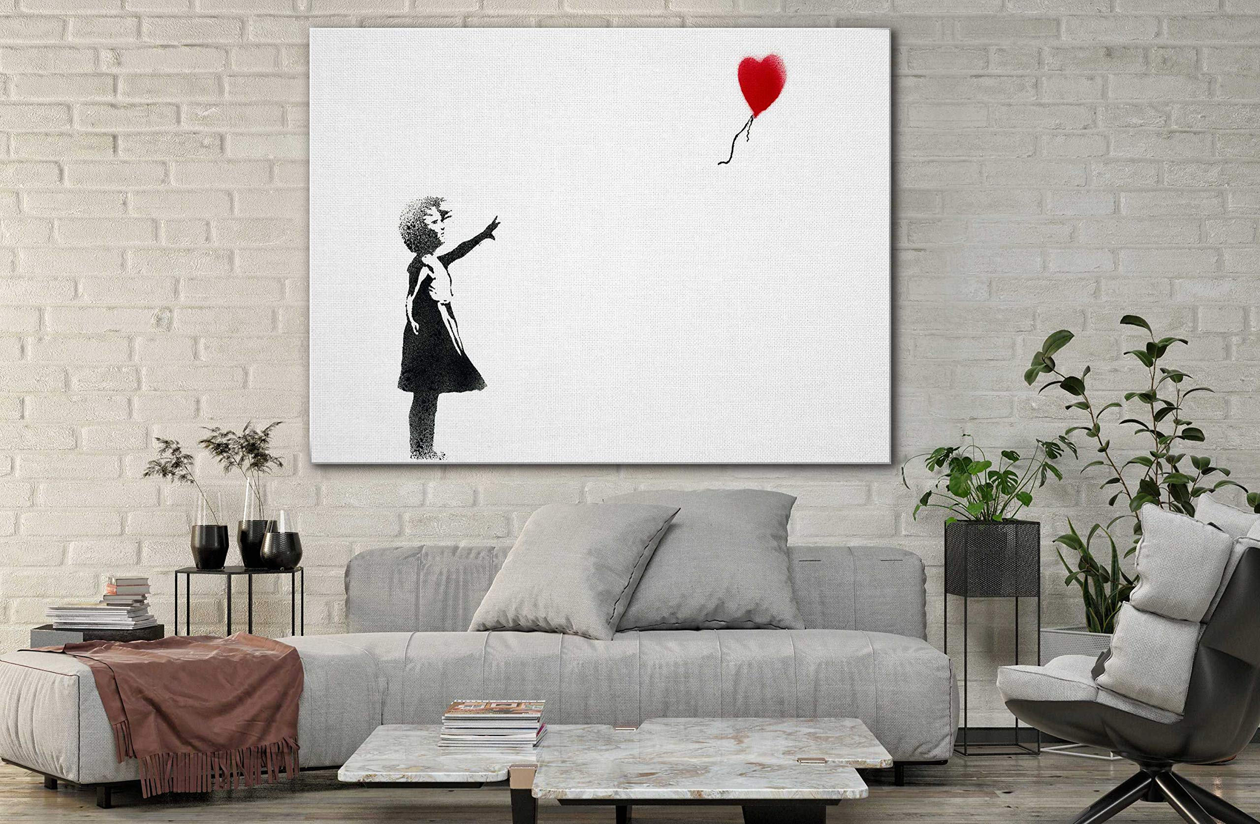 Tableau Sur Toile Banksy La Petite Fille Au Ballon – 80x60 Cm Avec Cadre Street Art Iconique