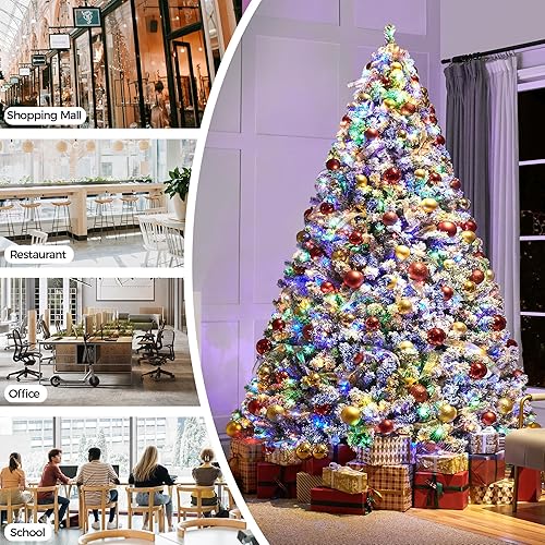 Vista 97 de Yaheetech 7.5ft Pre-lit Spruce Artificial Christmas Tree Snow Flocked Hinges Tree with 550 Multicolor LED Lights & 1284 Branch Tips & Metal Stand