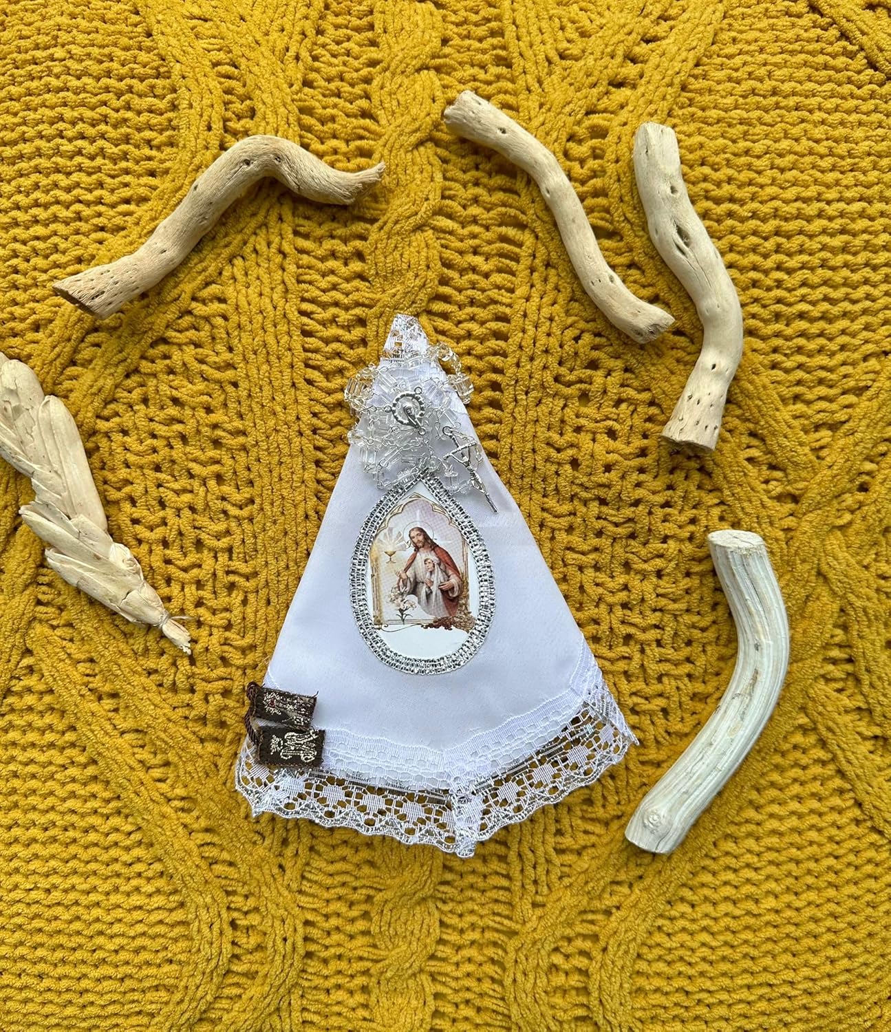 Set de Vela para Primera Comunión con Medalla de la Virgen de Guadalupe