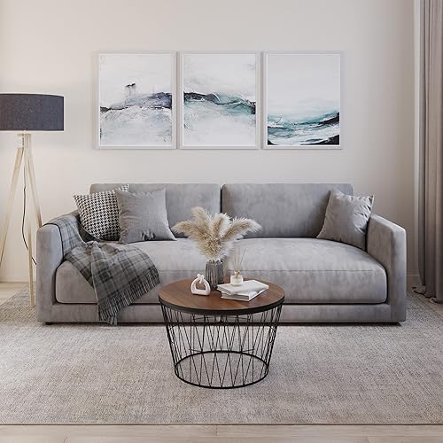 Miniatura 3 de Lavish Home Mesa de centro redonda con base de metal geométrica, muebles pequeños y modernos para sala de estar, mesa de centro de mediados de siglo