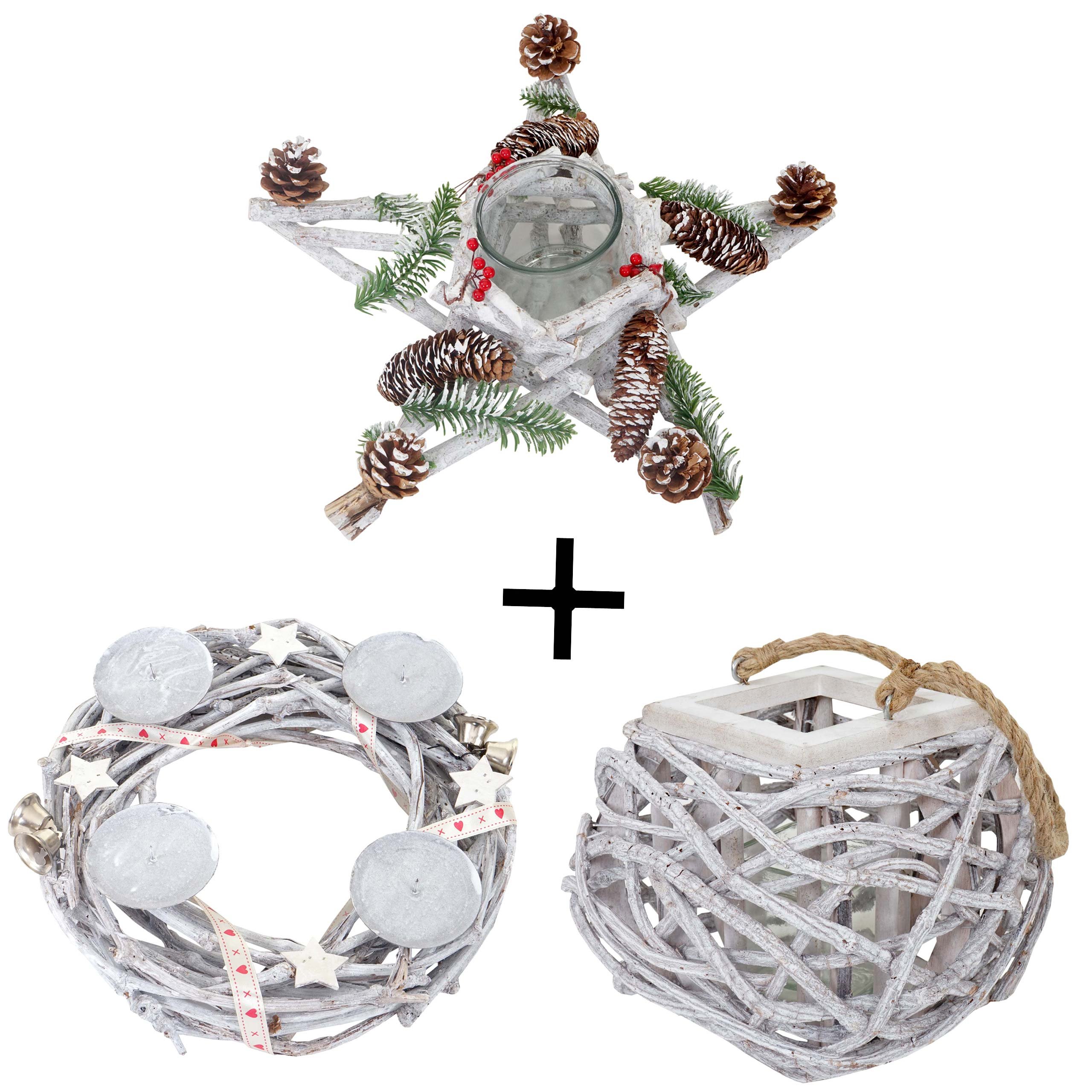 Mendler 3er Set Adventskranz + Windlicht + Gesteck