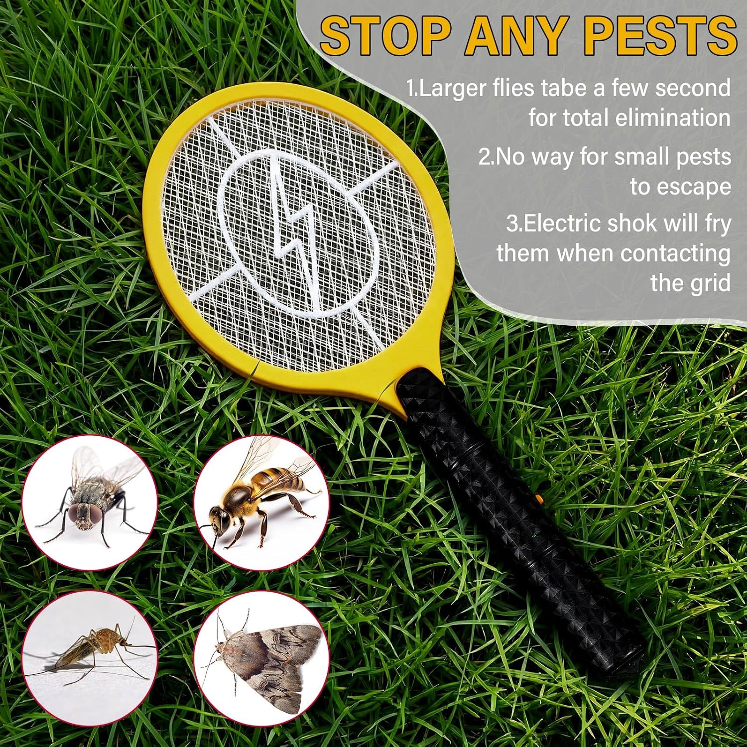 12 Pack Electric Fly Swatter Bulk Bug Zapper Rackets for Indoor Outdoor Insect Control Killer Bat Handheld Mosquito Swatter Battery Powered Electric Bug Killer for Home Patio Camping (Yellow) image 5
