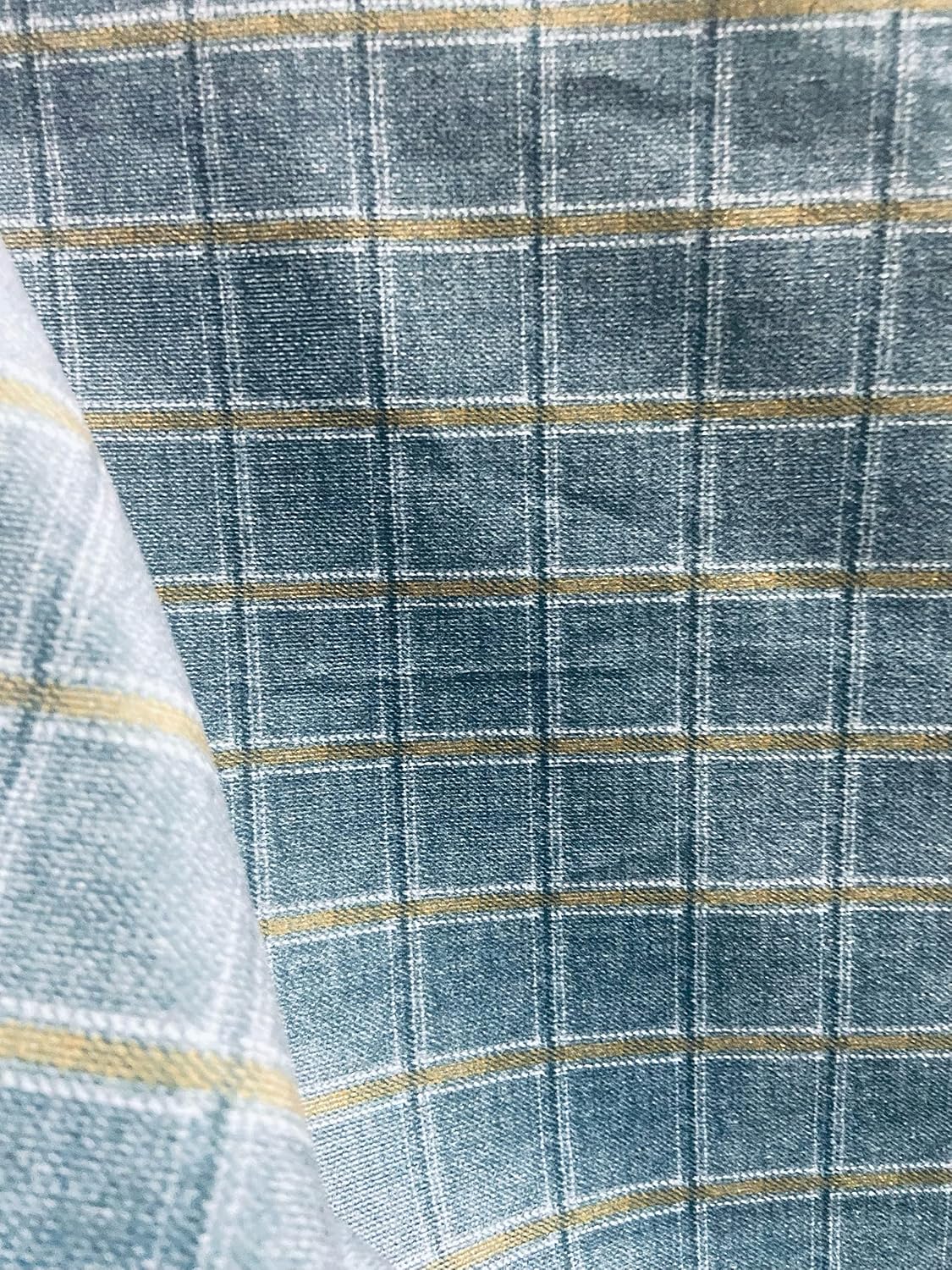 Tattersall Plaid Design Velvet Finish Digitally Printed Soft and Rich Furnishing Fabric for Sofa, Cushions, Chair, Craft - Width 54 inches - Fabric by The Yard - Blue