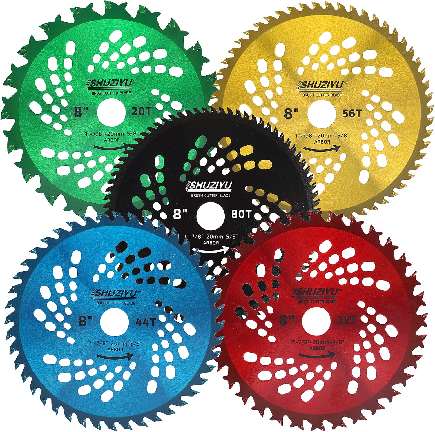 LSHUZIYU, 8"20T32T44T56T80T, 5pcsSet. 1" Arbor with Washer Adapter 7/8"20mm5/8, Brush