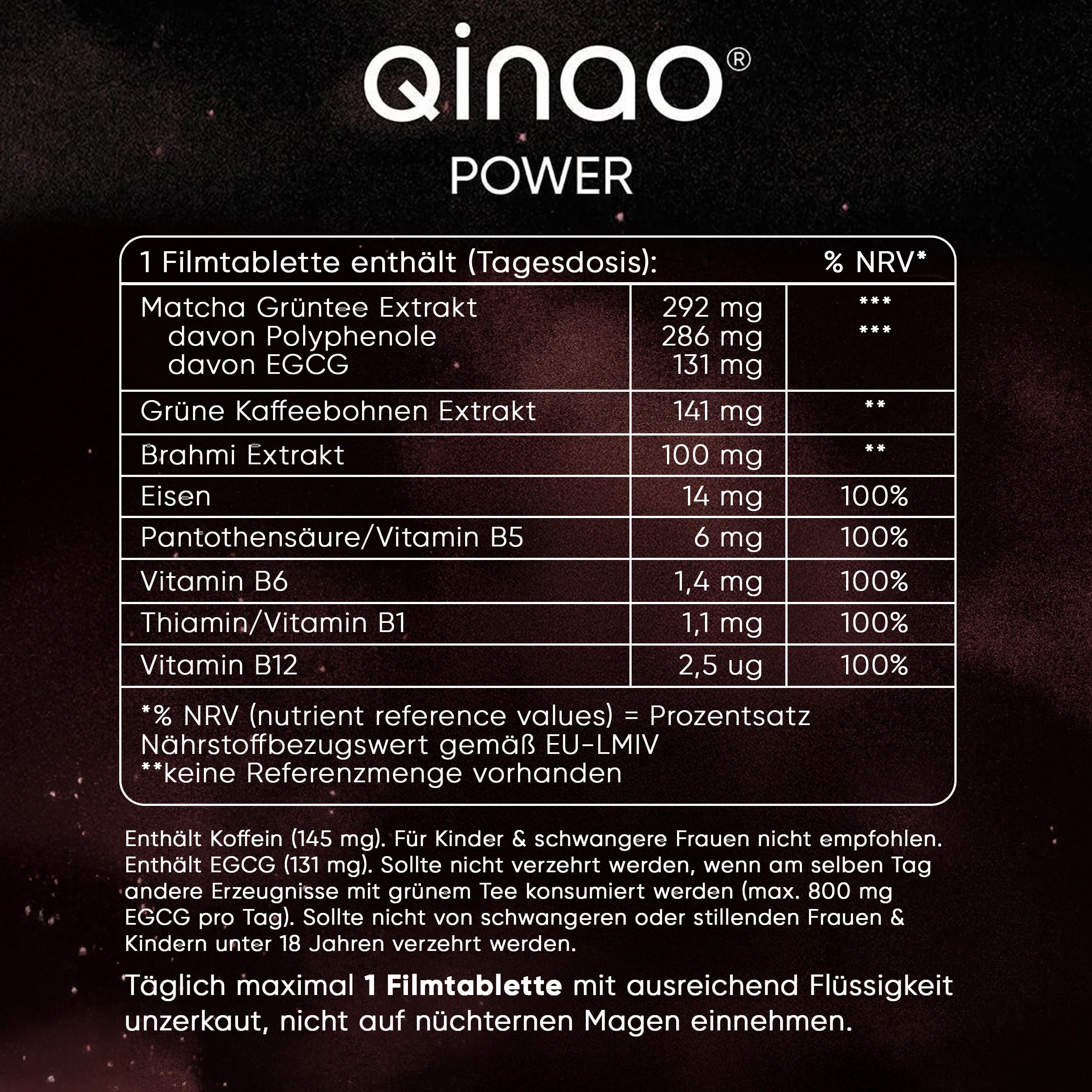 POWER – 90 Kapseln für langanhaltende Energie – Vegane Koffeintabletten mit Matcha, Brahmi & grünen Kaffeebohnen – verhindert Ermüdung – 145 mg Koffein pro Pastille