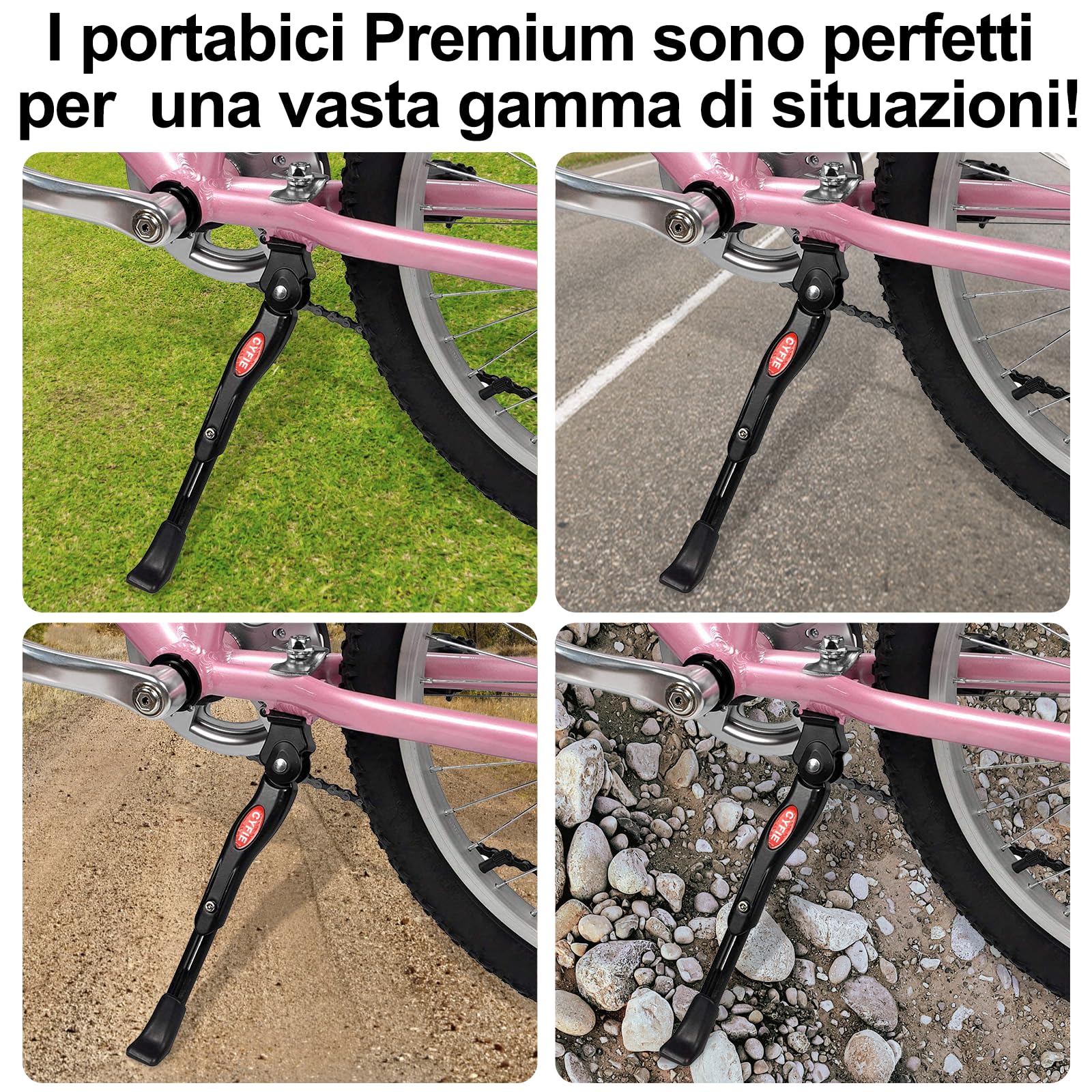 CYFIE Cavalletto Bici Bambino, Cavalletti per Bicicletta Regolabile Alluminio Lega Cavalletto Laterale, Regolabile in Altezza 4cmm, Bici da Strada, Bici Sportiva, Bicicletta, MTB Bic