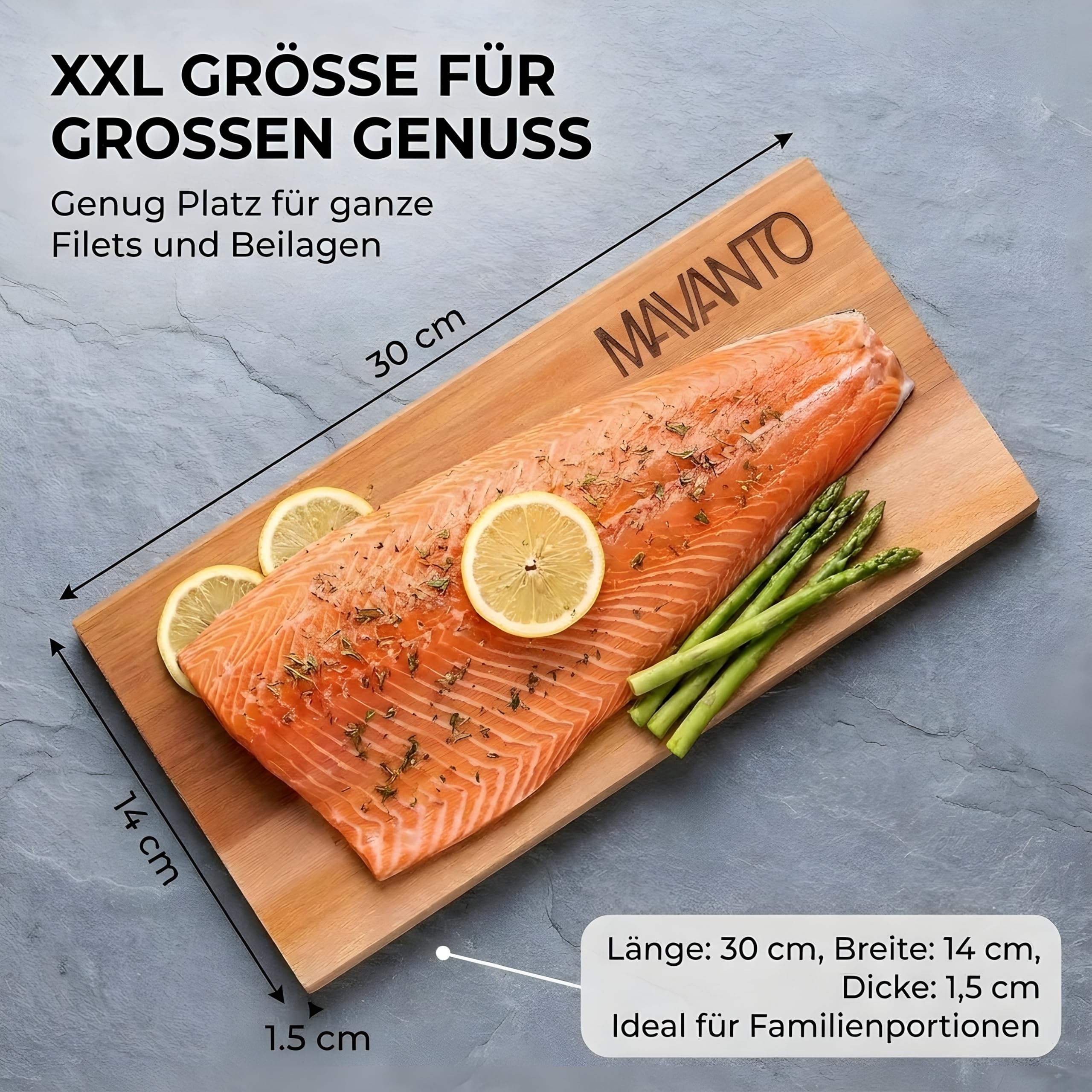 MAVANTO® XXL Planche cèdre Barbecue - Planche à Fumer en cèdre Canadien Extra ÉPAISSE 30x14x1,5cm Lot de 2