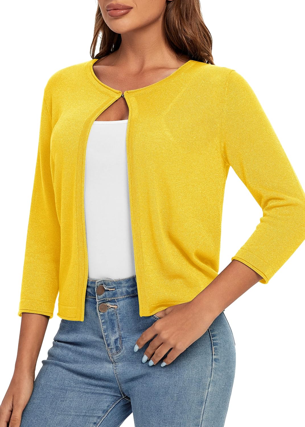 Urban CoCo Women's 3/4 Sleeve Open Front Shrugs Lightweight Crew Neck Cardigan Sweater - Image 5